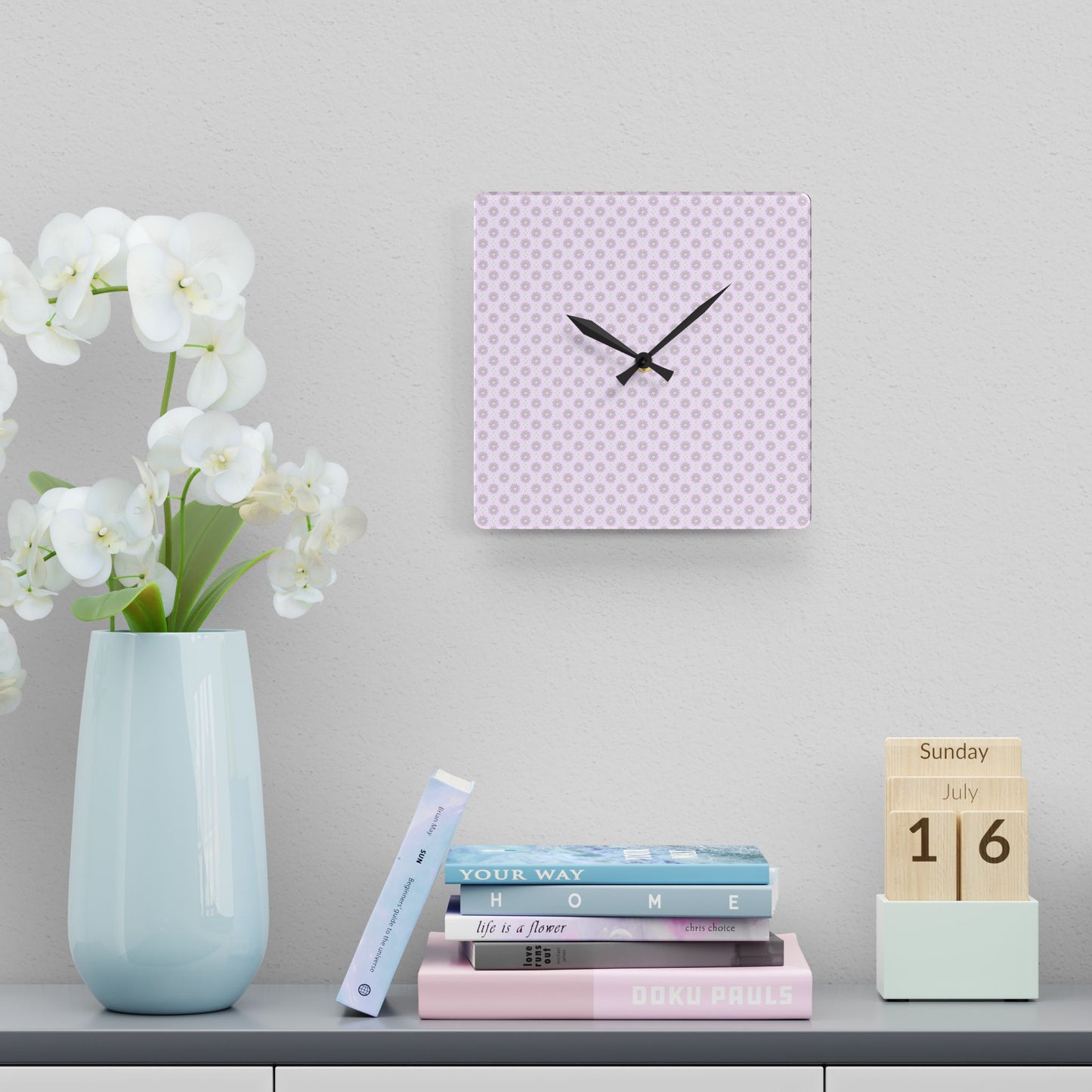 Pink Mornings Star-crossed Bodies Acrylic Wall Clock, Round or Square, 10.75" x 10.75"