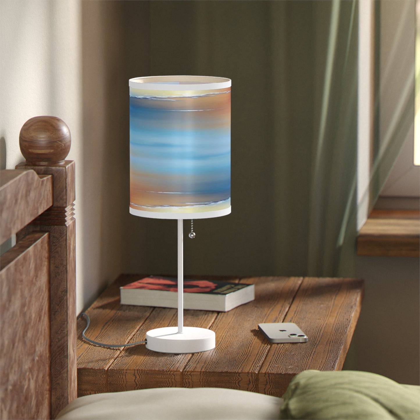 Blue Sea Red Orange Fog Table Lamp on a White or Silver Stand, US|CA plug