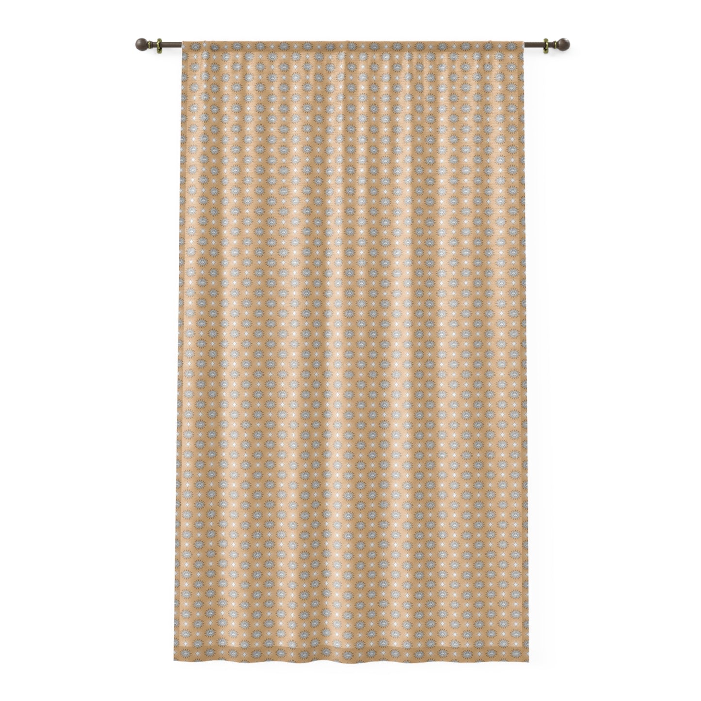Tan Sunset Star-crossed Bodies Sheer Window Curtain, 50" x 84", partially transparent