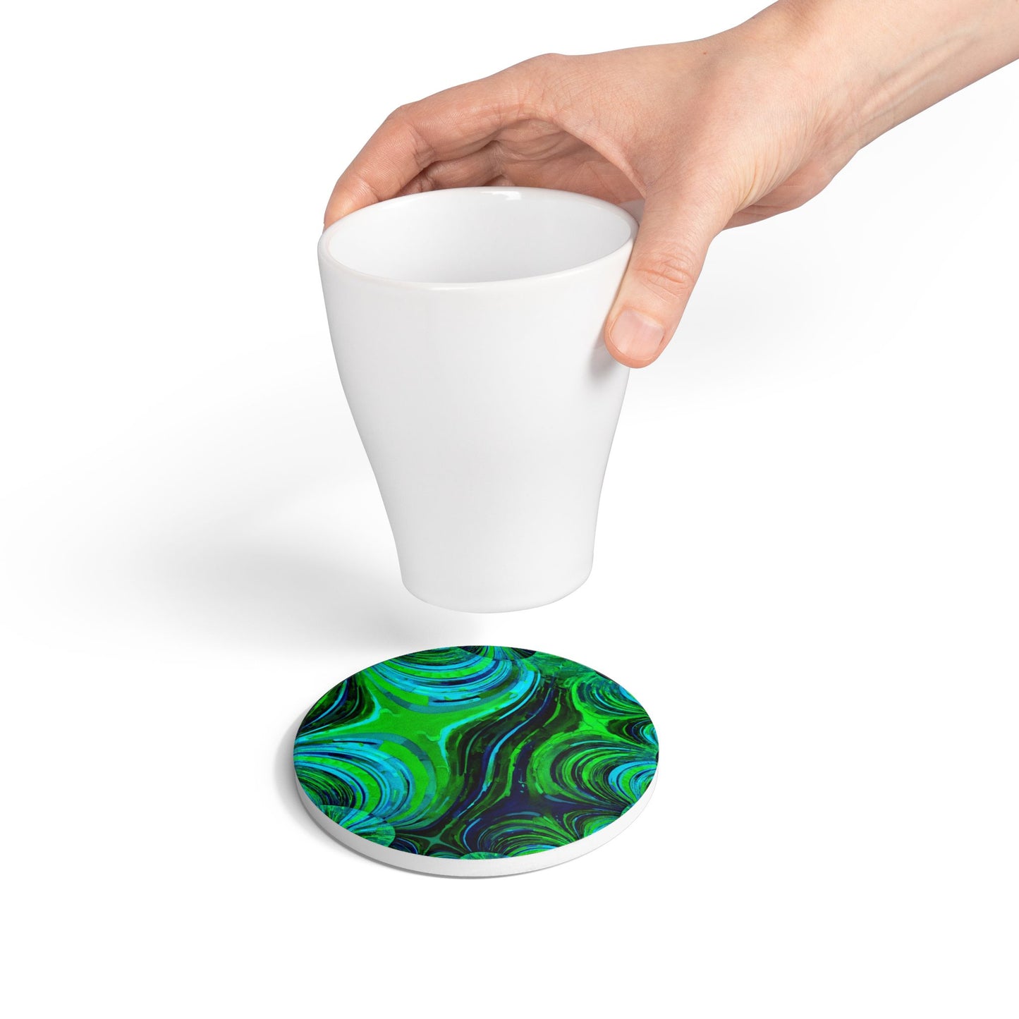 Uzi Spiral Blue Green 4" x 4" Round Ceramic Coaster