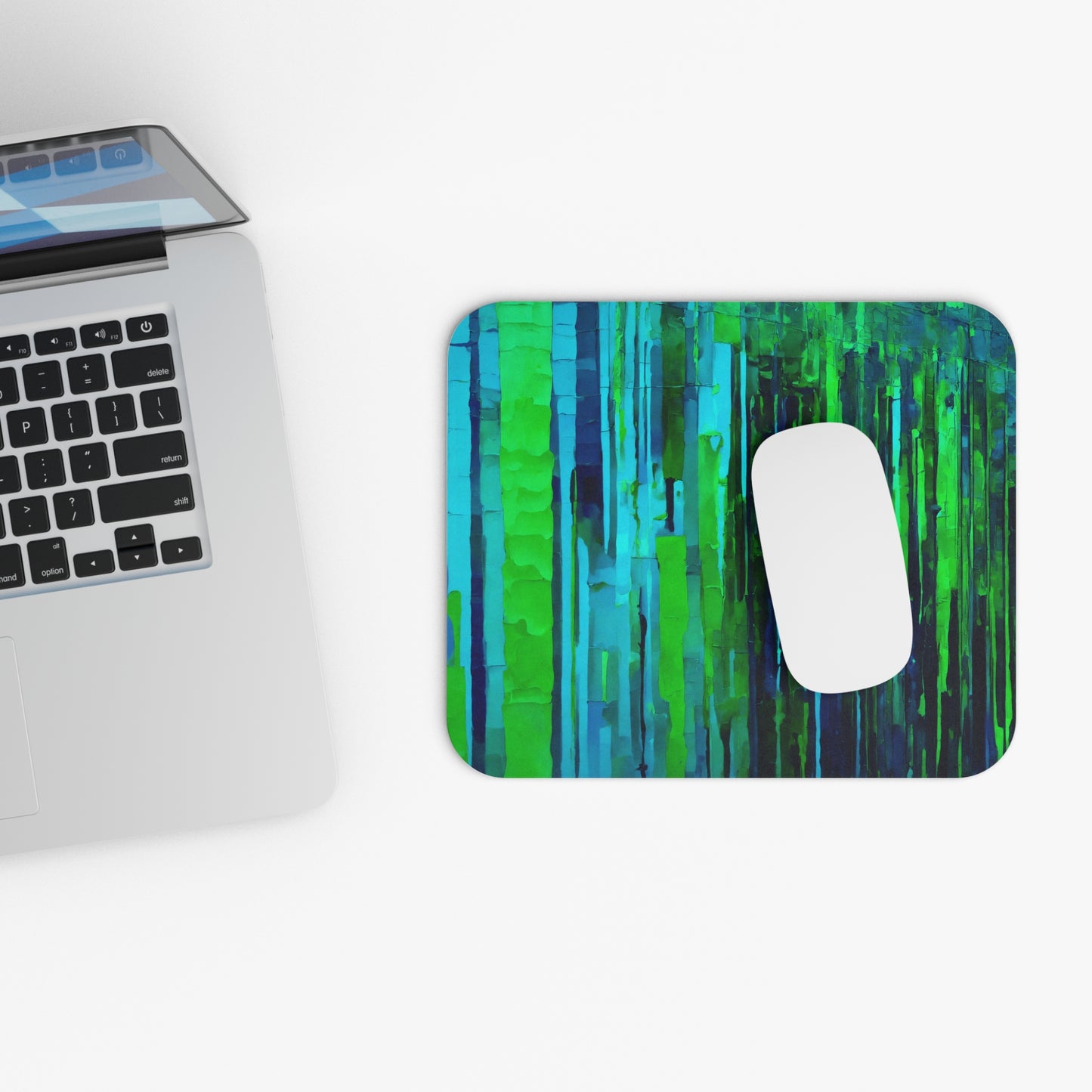 Striped Blue Green Mouse Pad, 9" x 8" Rectangle
