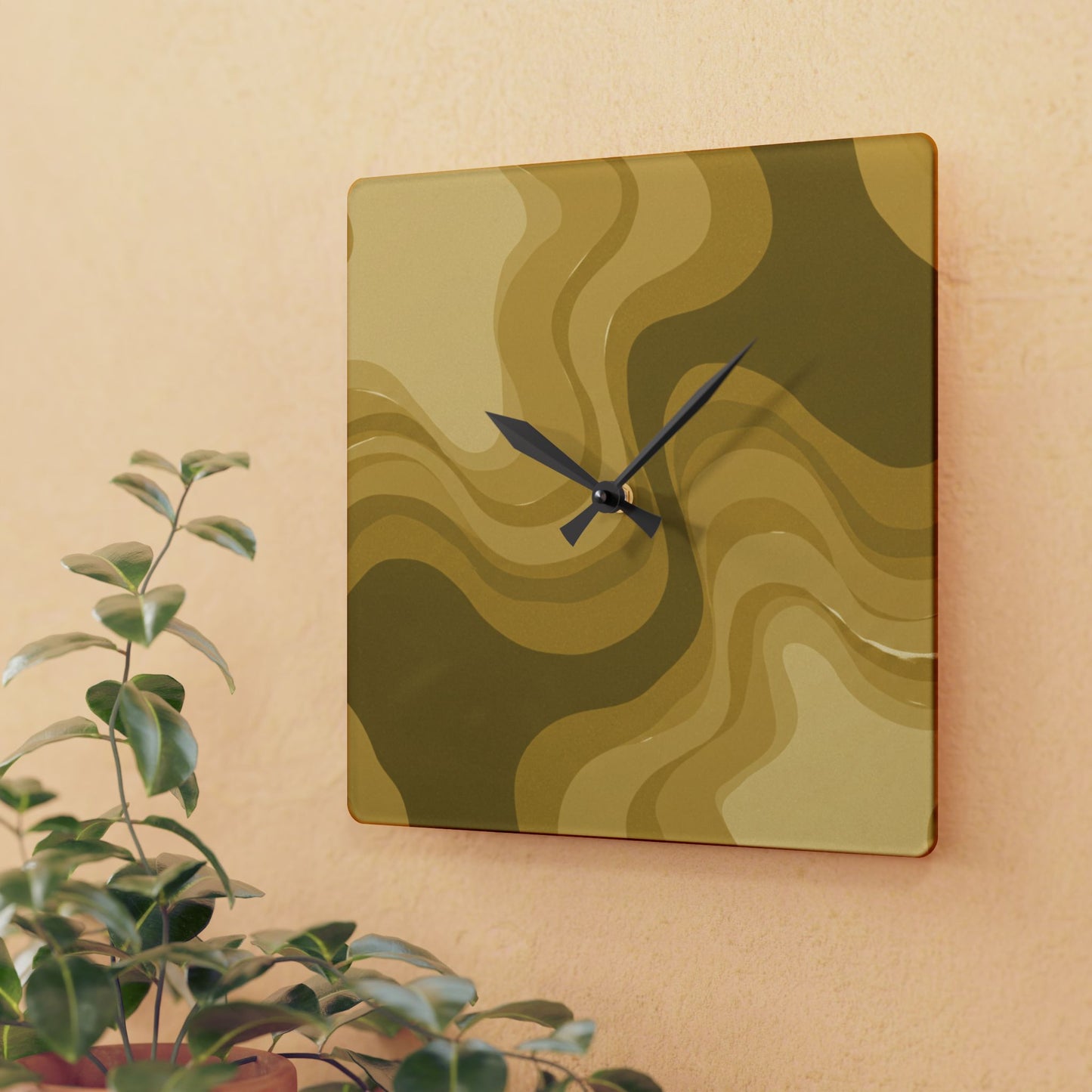 Brown Wavey 10.75" x 10.75" Round or Square Acrylic Wall Clock