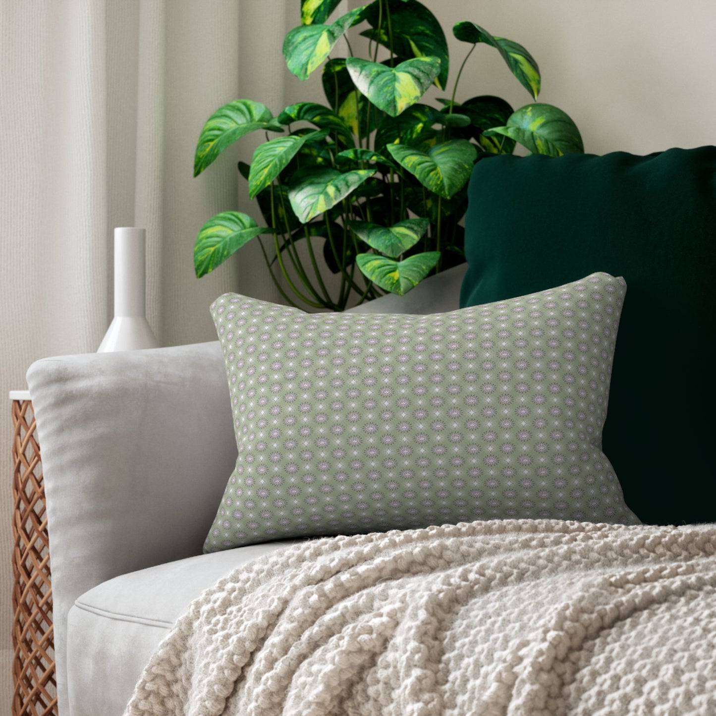 Olive Star-crossed Bodies Spun Polyester Lumbar Pillow, 20" x 14"