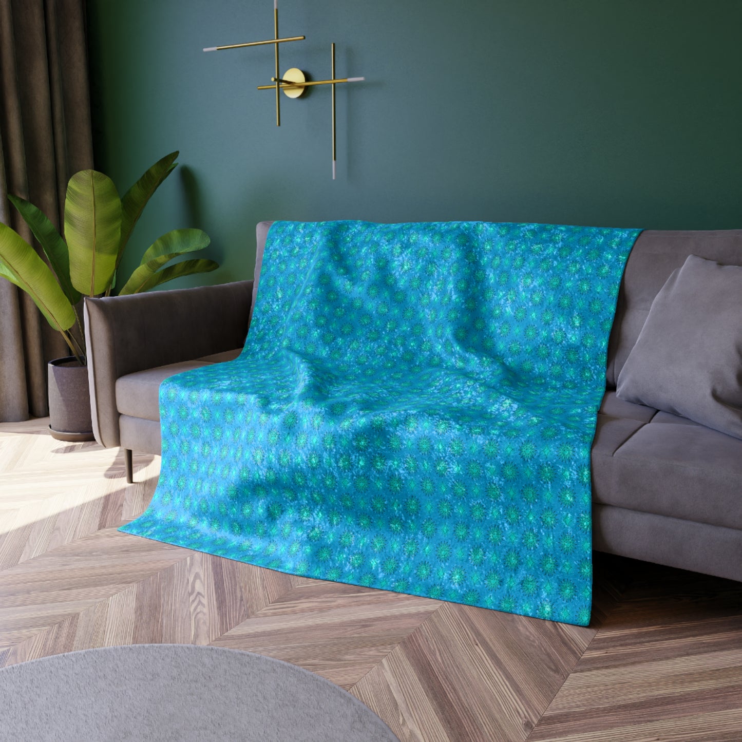 Blue Green Star-crossed Bodies Crushed Velvet Blanket, 50" x 60"