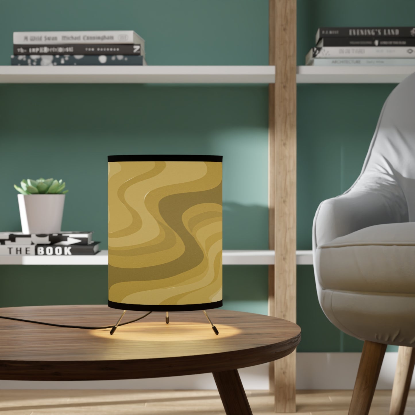 Brown Wavey Tripod Lamp with High-Res Printed Shade, US\CA plug
