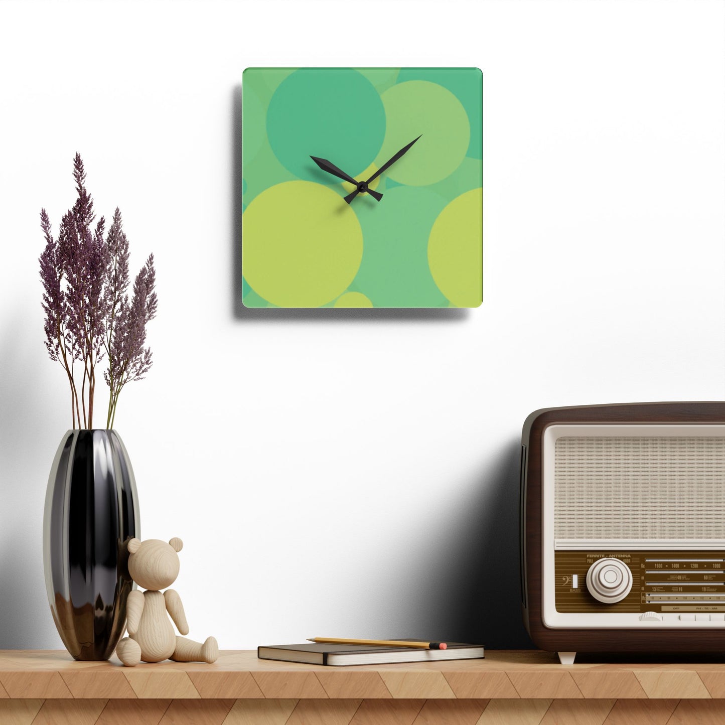 Pastel Green Patches Acrylic Wall Clock, Round or Square, 10.75" x 10.75"