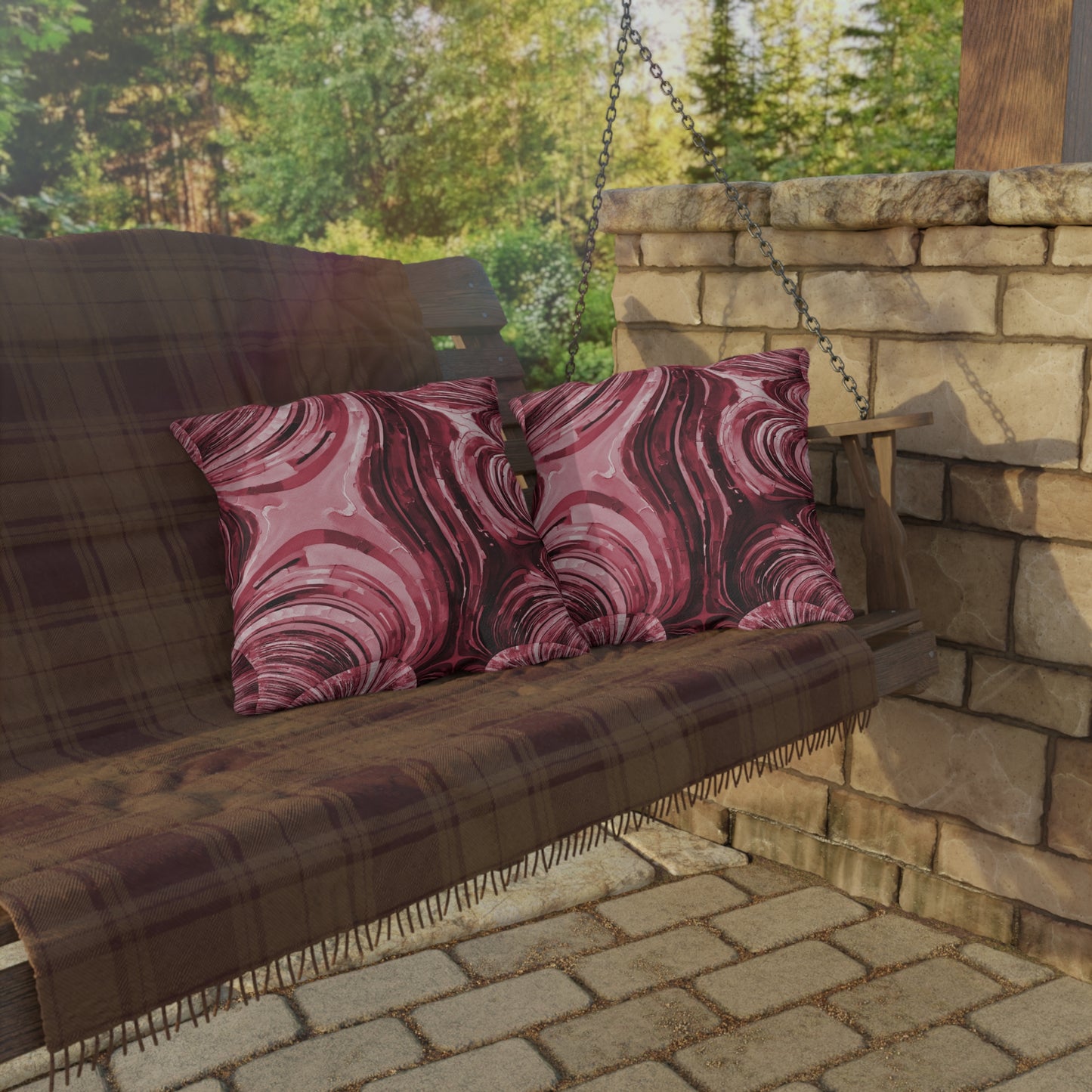 Uzi Spiral Ruby Outdoor Pillow, 18" x 18"