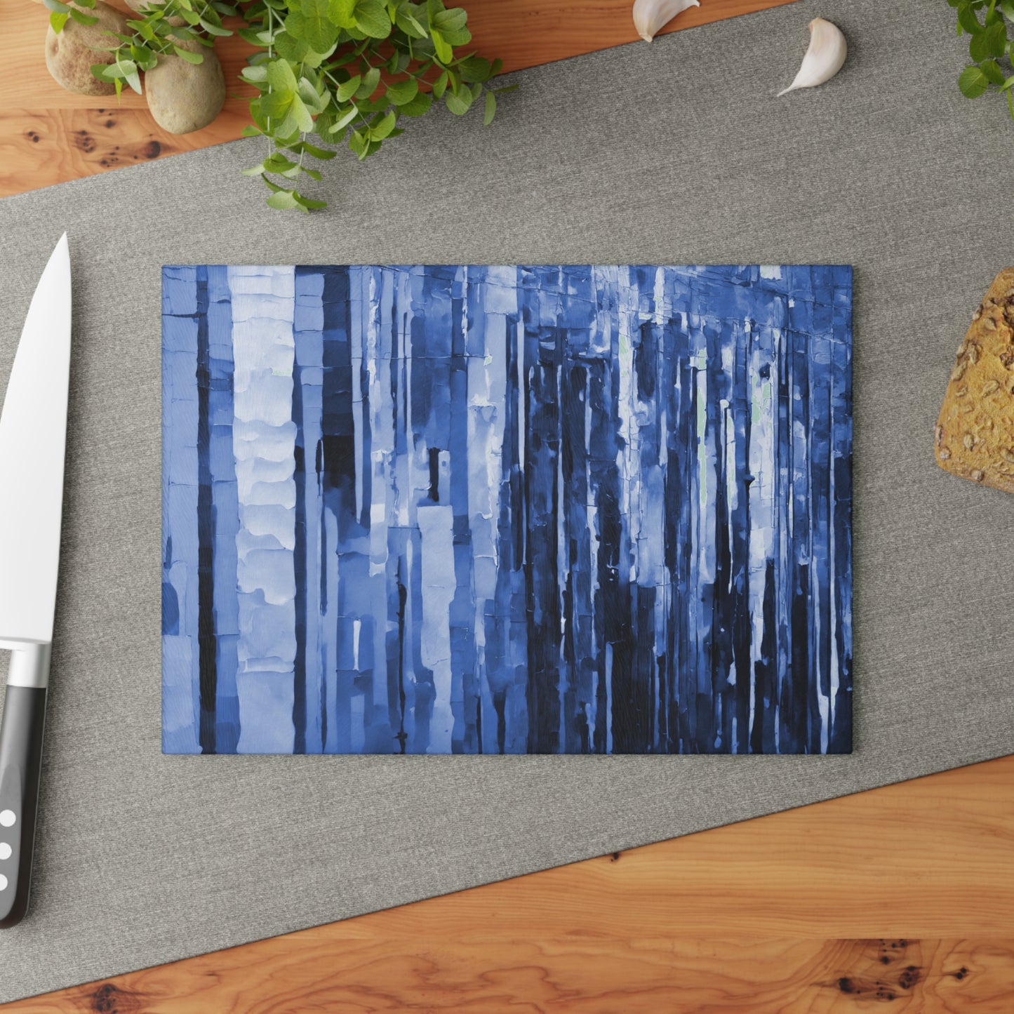 Striped Deep Blue 8" x 11" Glass Cutting Board