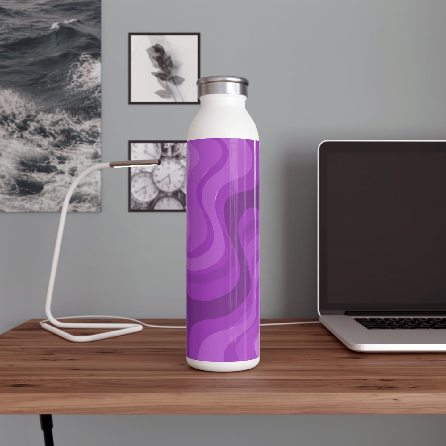 Wavey Purple Wavey Slim Water Bottle, 20 oz White