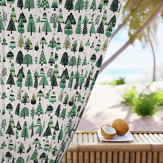 Mini Vintage Green Trees Window Curtain, 50" x  84", blackout