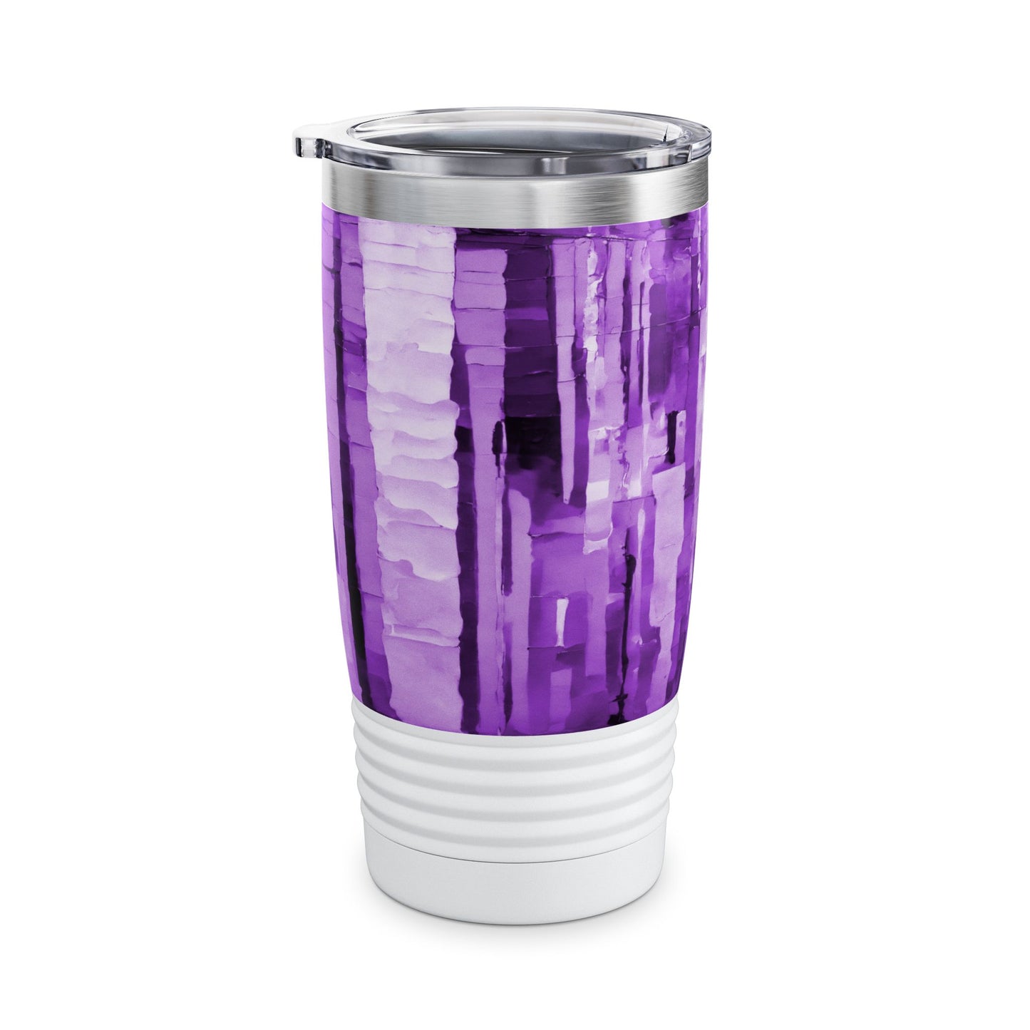 Striped Powder Lavender Ringneck Tumbler, 20oz in white, steel and black