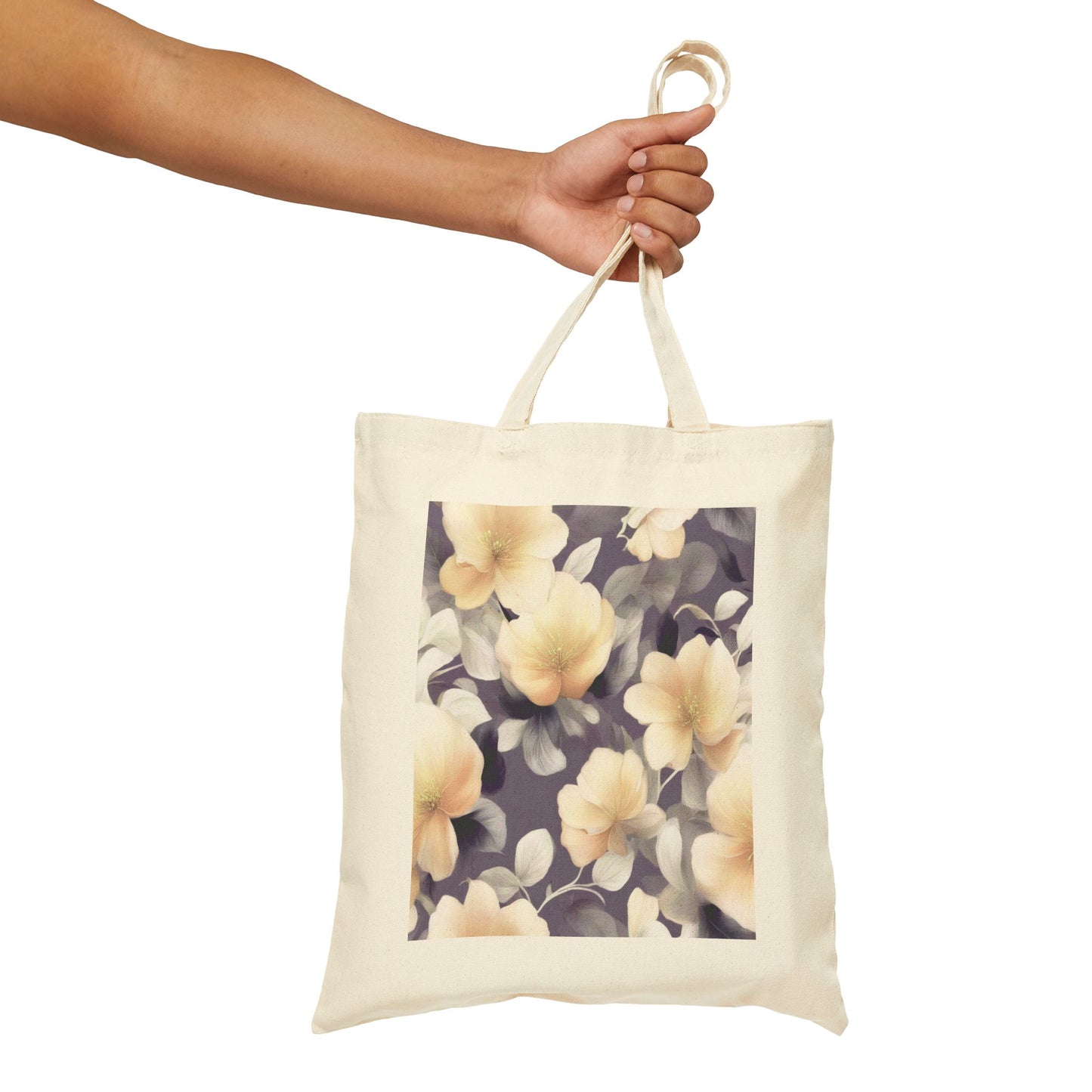 White Blush Floral Bunch Cotton Canvas Tote Bag