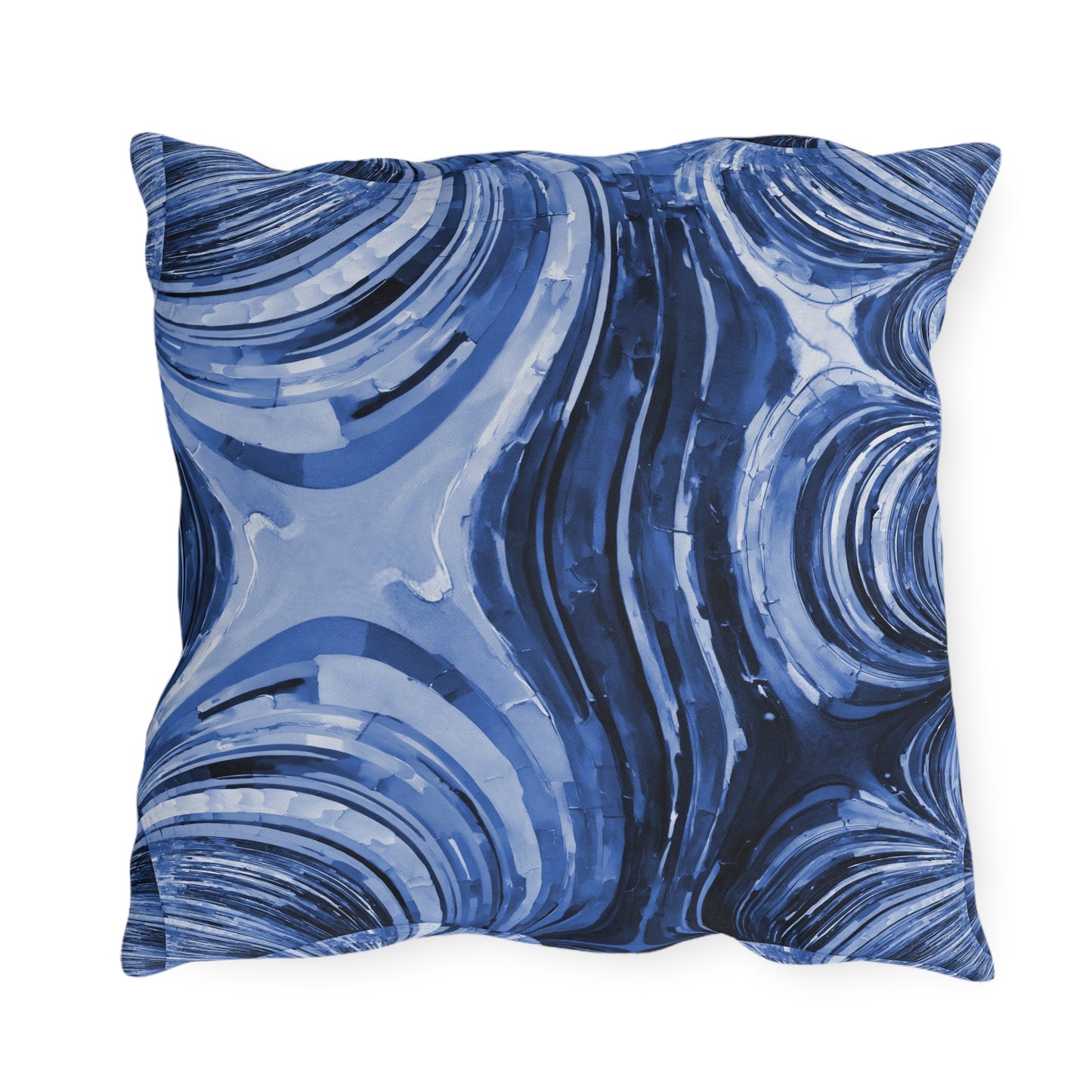 Uzi Spiral Deep Blue Outdoor Pillow, 18" x 18"