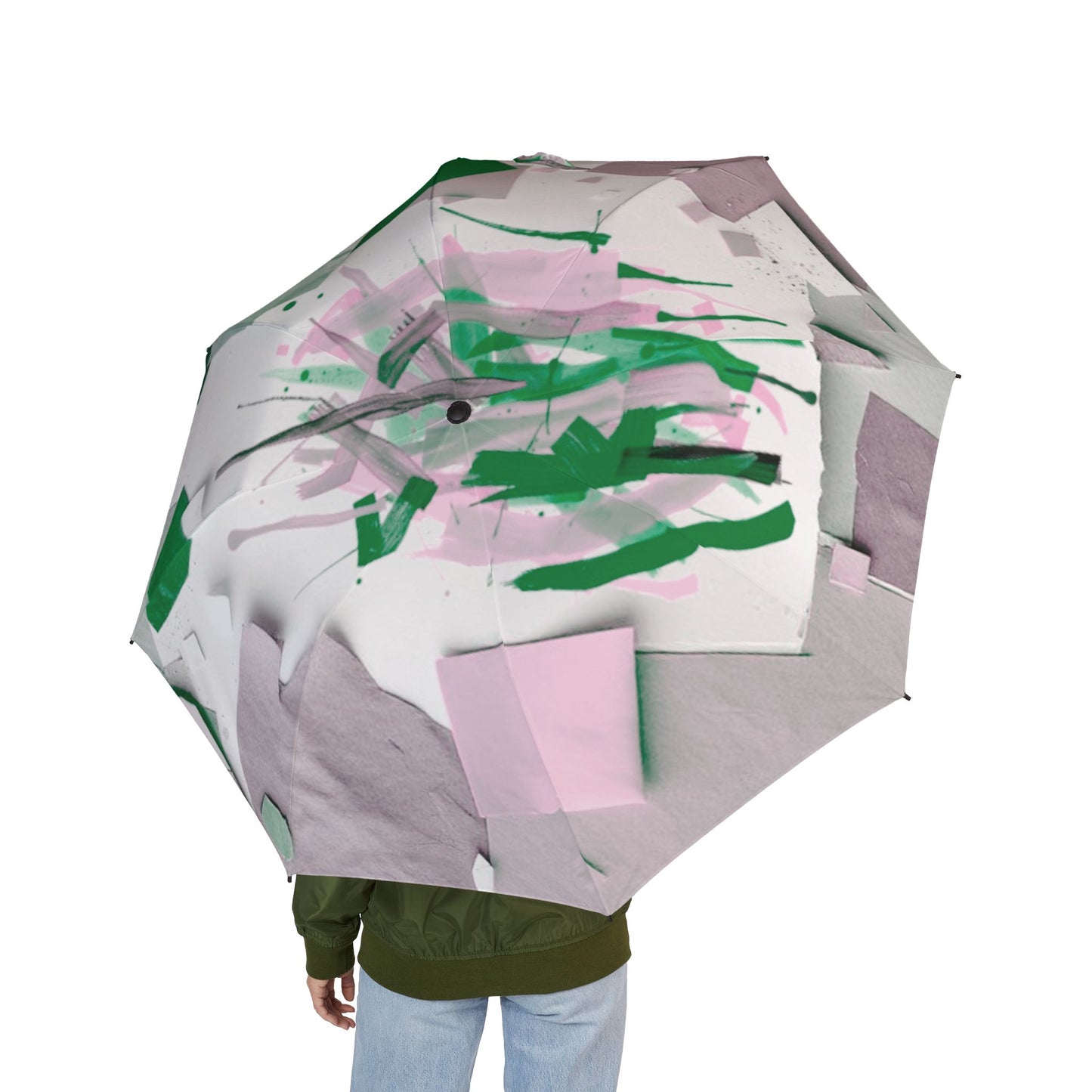 Deep Green Pink Paper Paint Foldable Umbrella - Compact & Chic