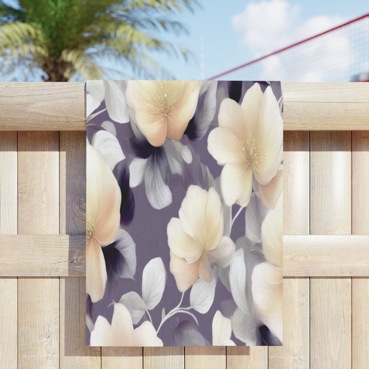 White Blush Floral Bunch Beach Towel, 24" x 44"