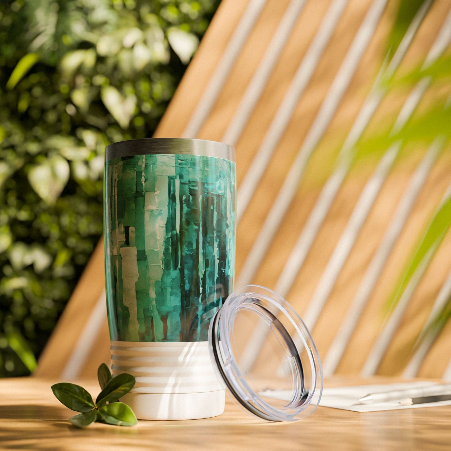 Striped Tif Ringneck Tumbler, 20oz in white, steel and black
