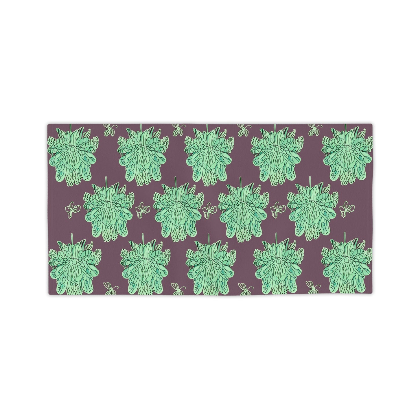 Mint Green Floral Butterflies Beach Towel, 24" x 44"