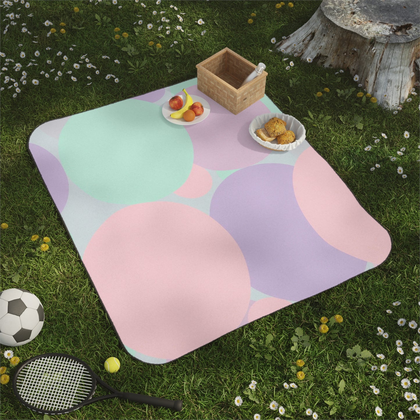 Pastel Peach and Soft Green Patches 61" × 51" Picnic Blanket
