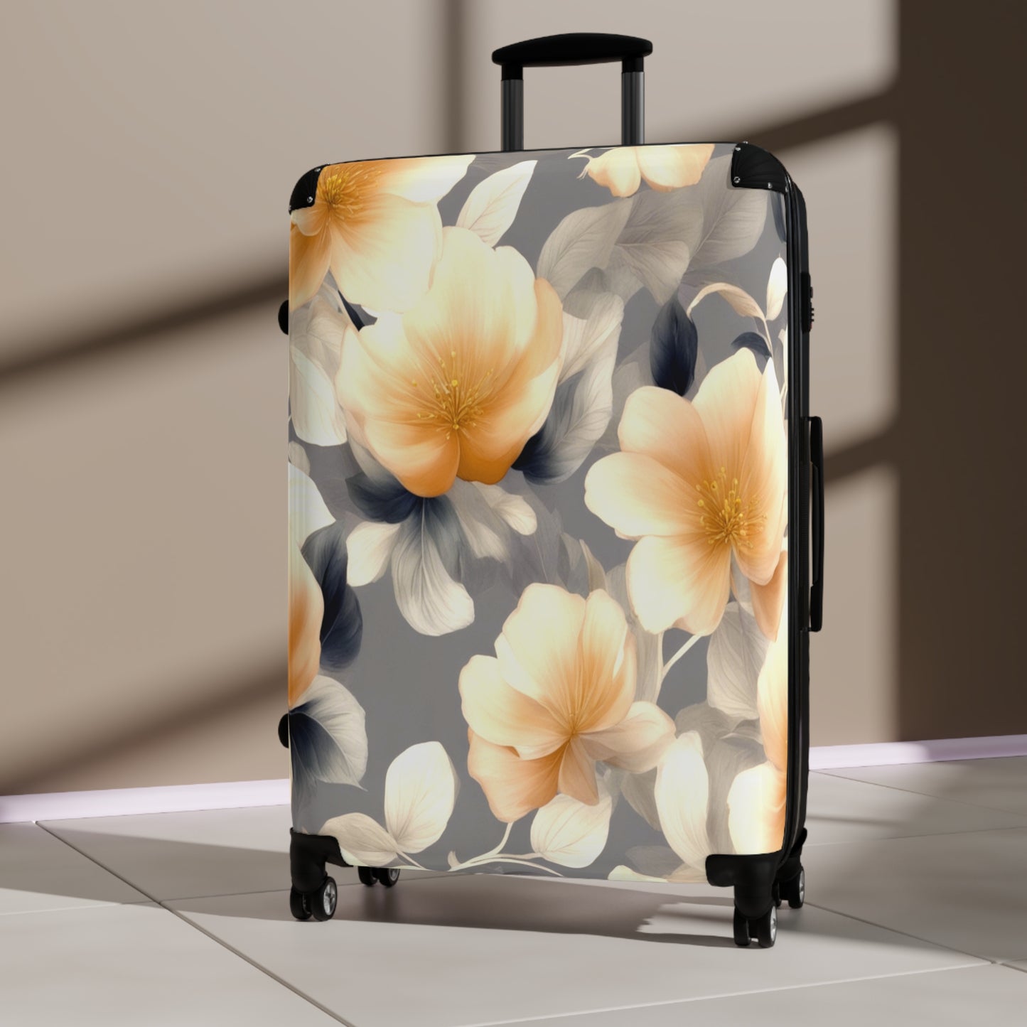 Soft Blossom Floral Bunch Large Suitcase with built in lock, 4 double-wheels, telescopic handle, and ABS back hard-shell