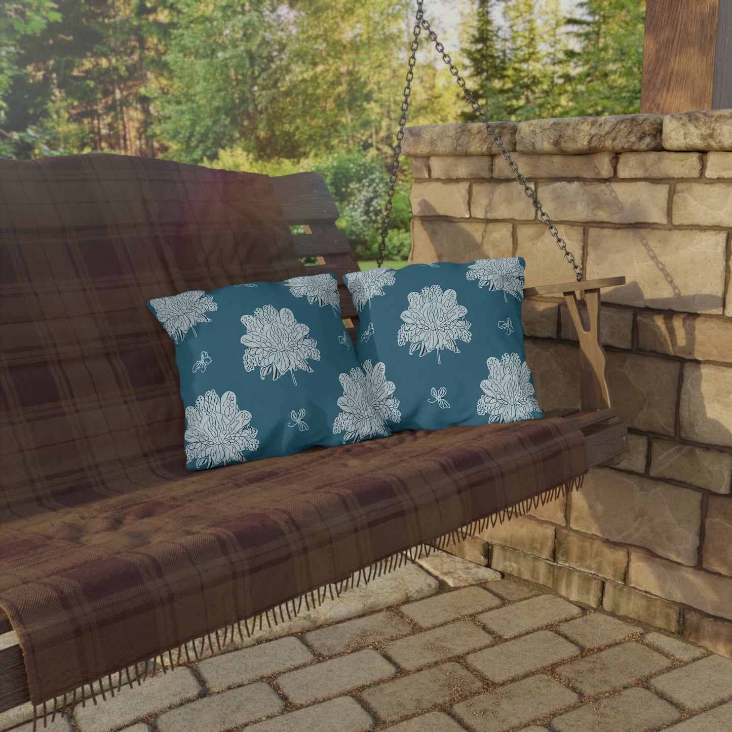 Tif Green White Floral Butterflies 16" x 16" Outdoor Pillows