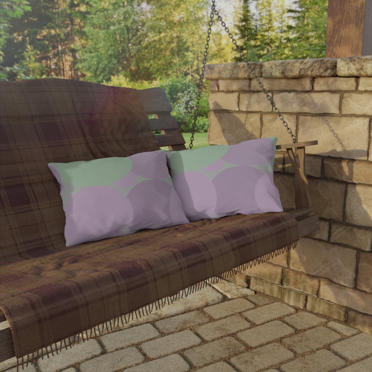 Pastel Lavender Purple and Soft Green Patches 20" x 14" Outdoor Pillow