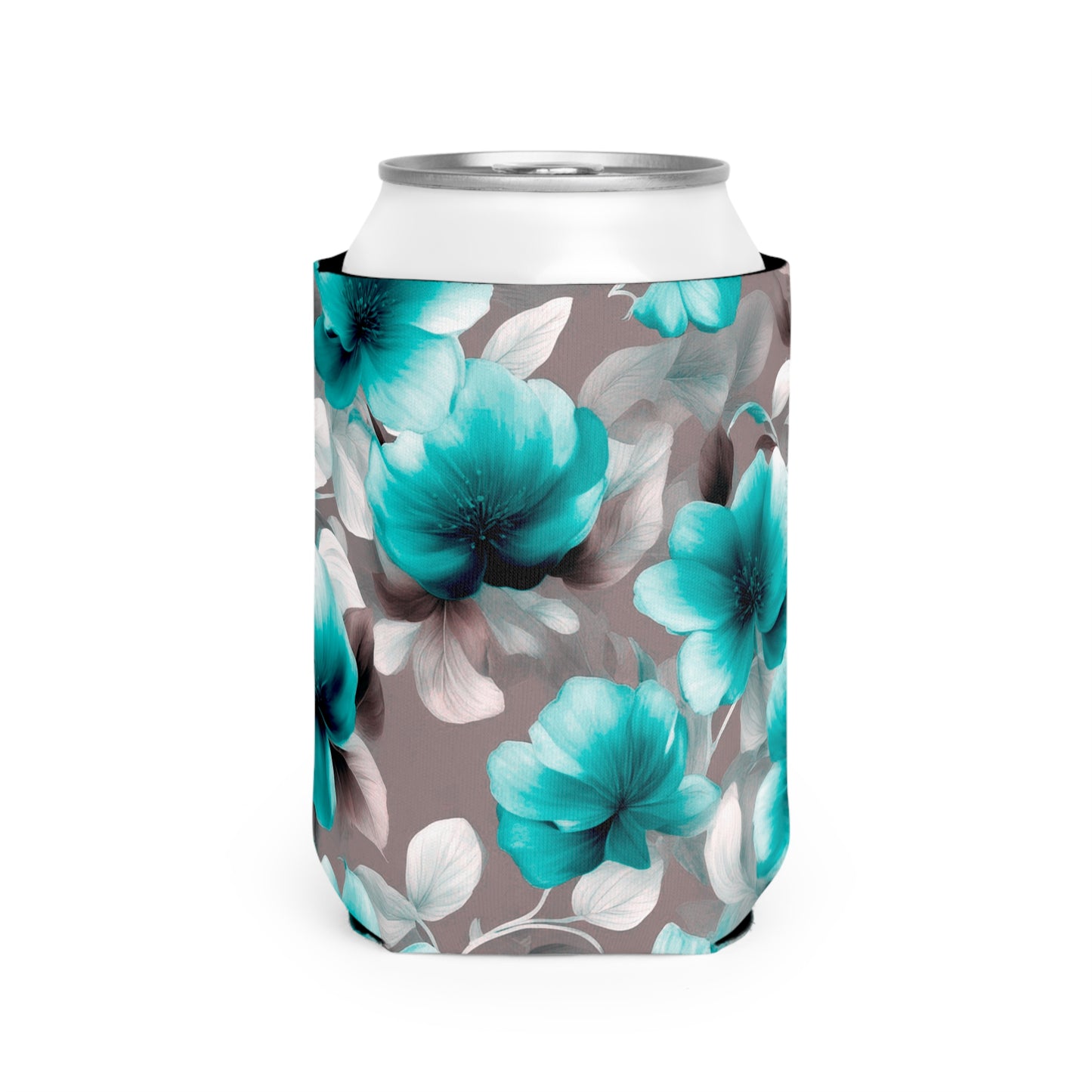 Tif Green Gray Floral Bunch 12 oz Can Cooler Sleeve