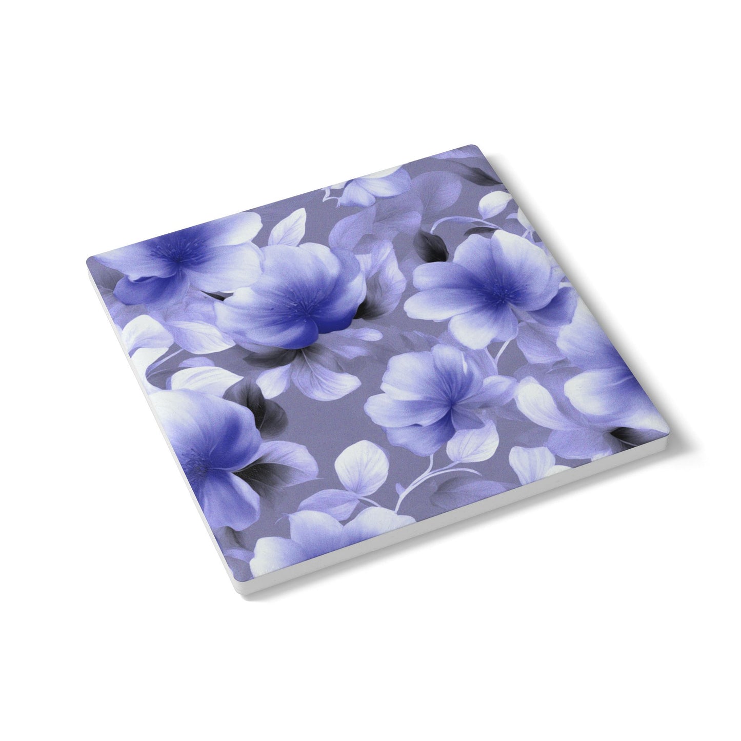 Indigo Blossom Floral Bunch Square Ceramic Coaster, 4" x 4"