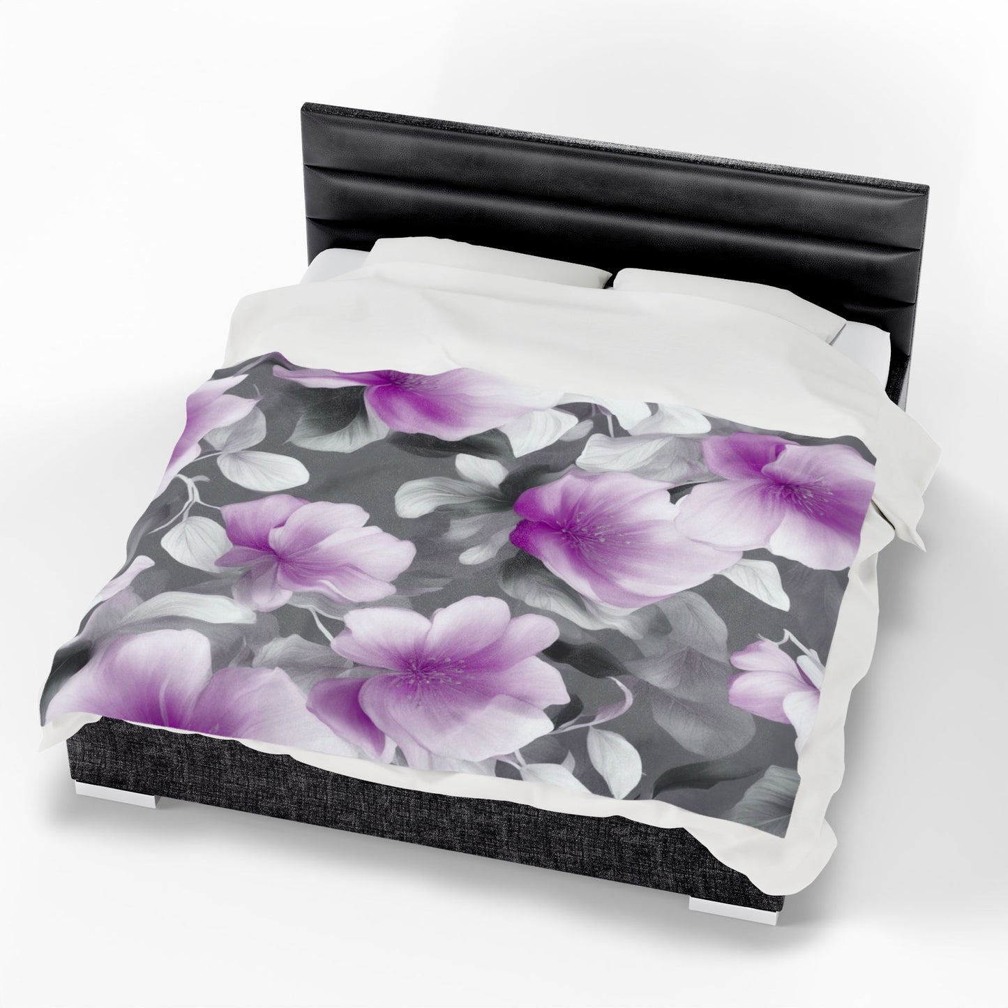 Purple Blossom Floral Bunch Velveteen Plush Blanket, 60" x 80"