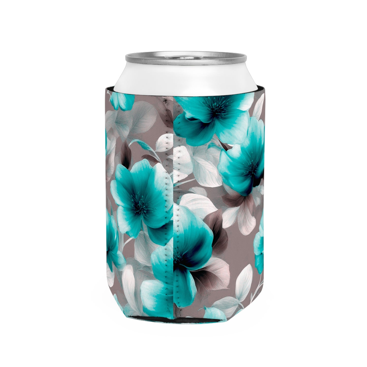 Tif Green Gray Floral Bunch 12 oz Can Cooler Sleeve