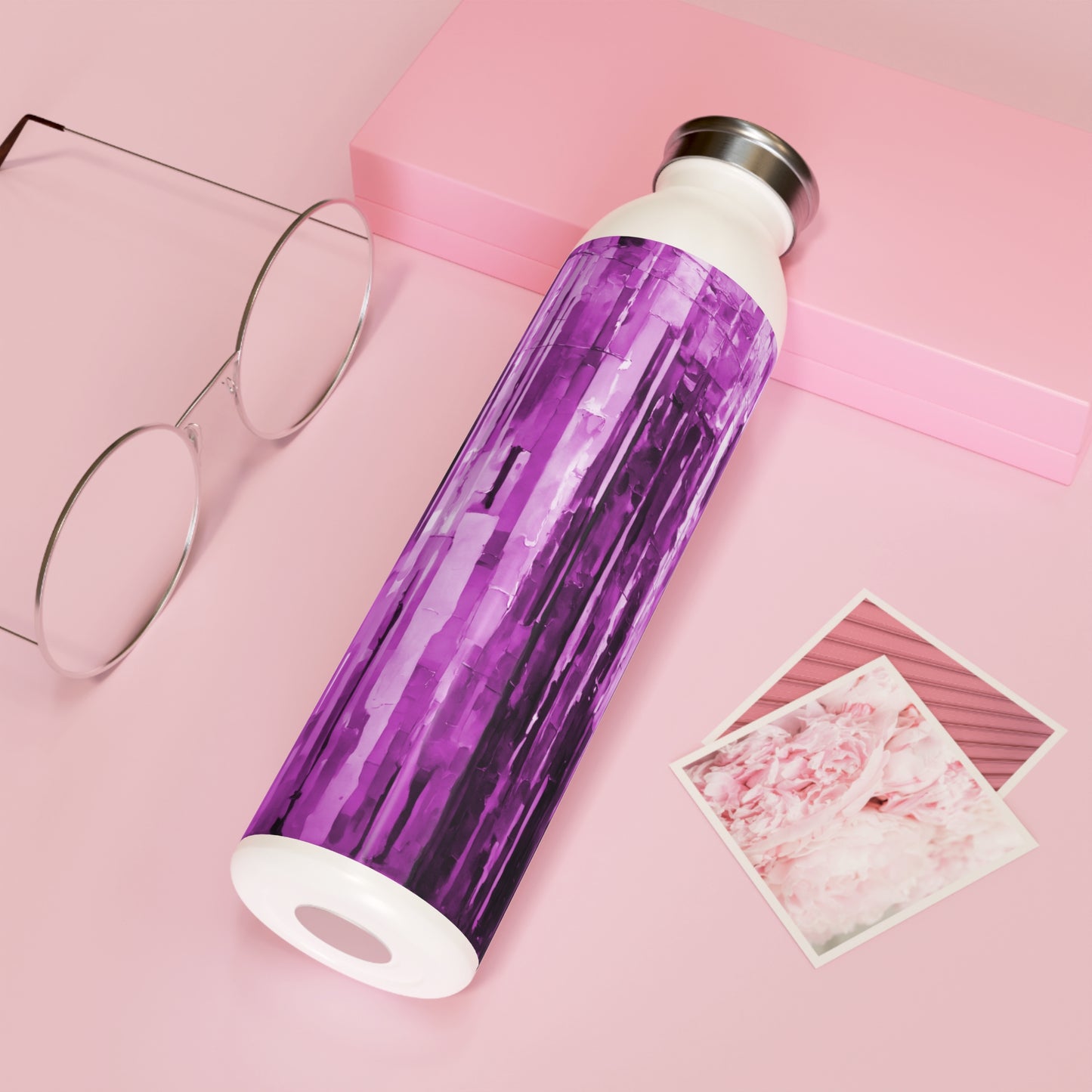Striped Powder Lavender Slim Water Bottle, 20 oz White