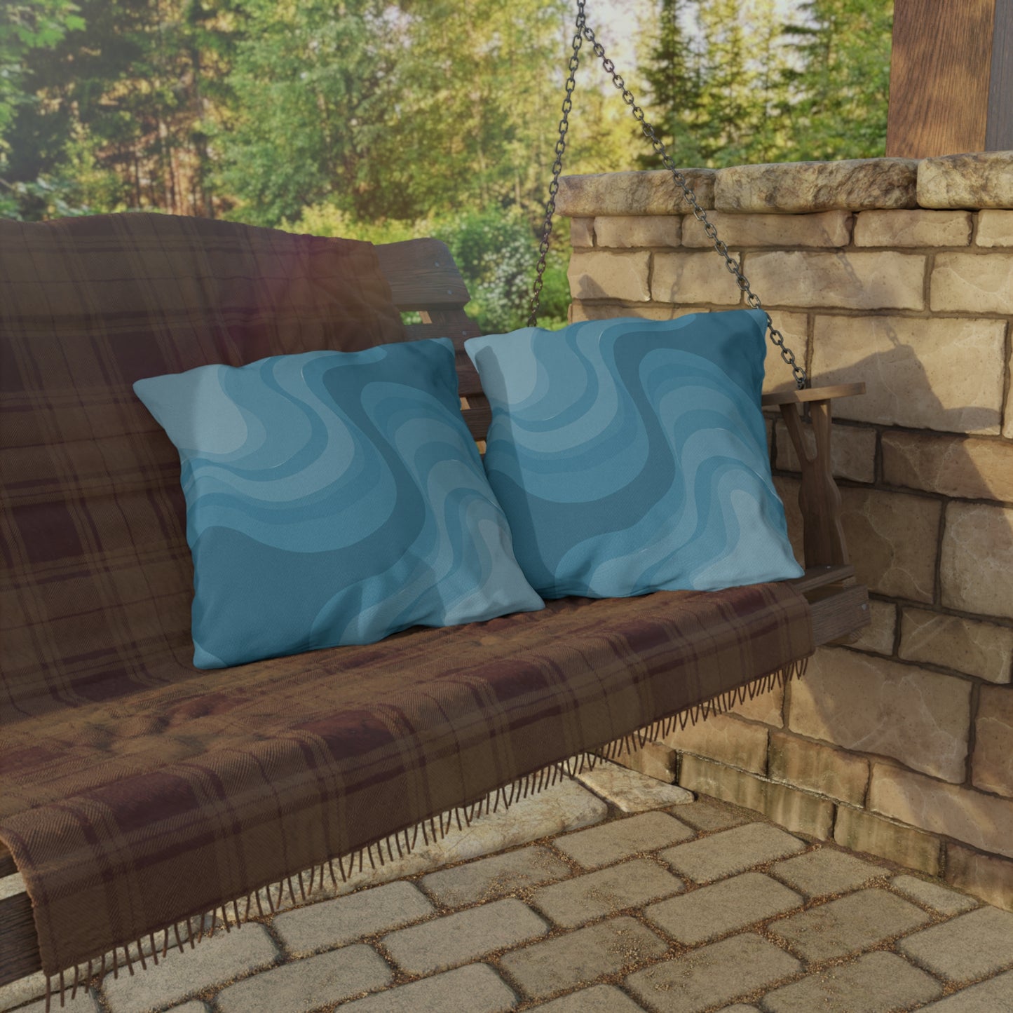Sky Blue Wavey 20" x 20" Outdoor Pillow