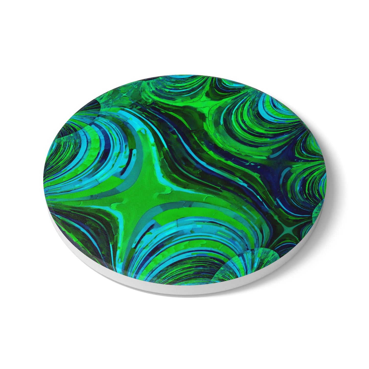 Uzi Spiral Blue Green 4" x 4" Round Ceramic Coaster