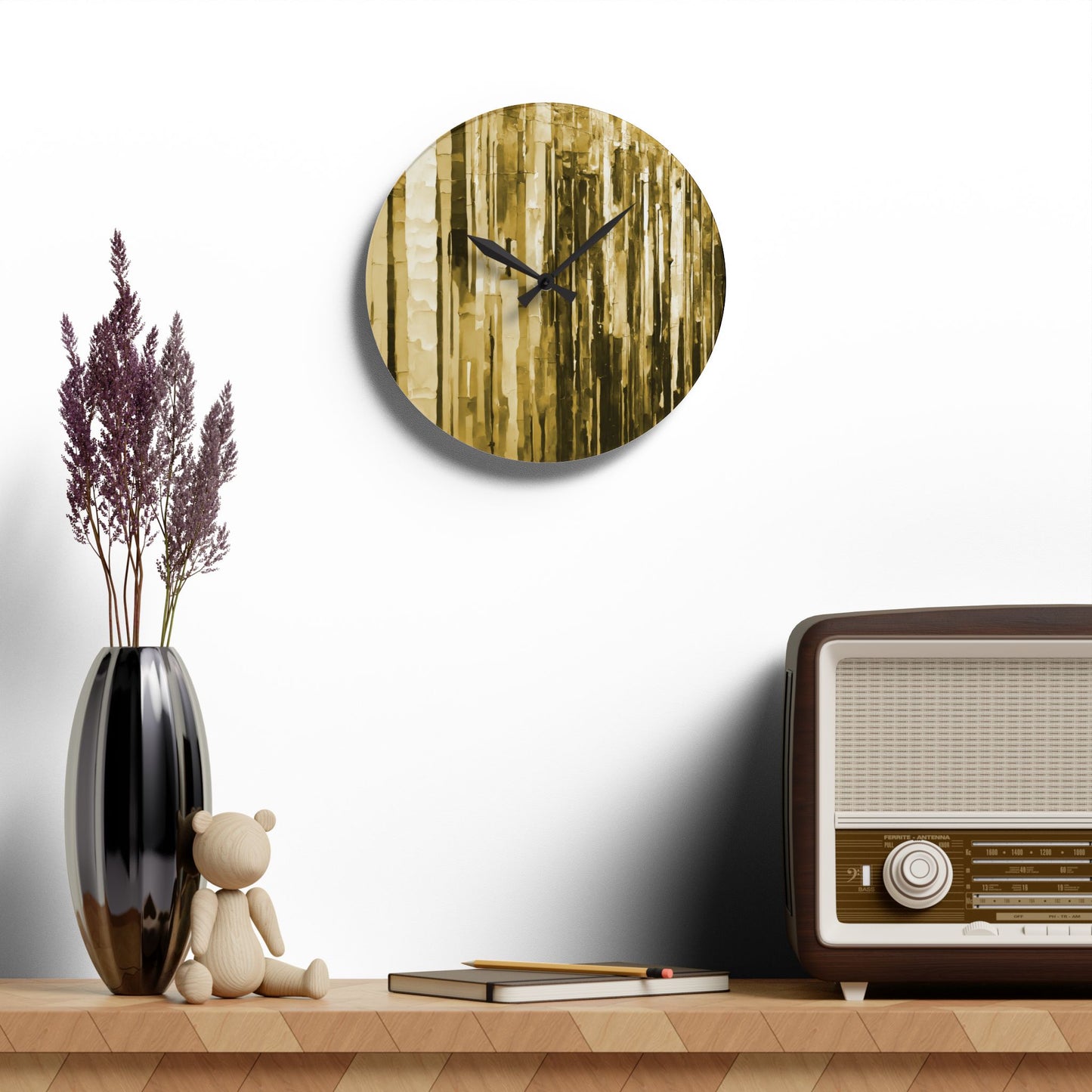 Striped Light Brown Acrylic Wall Clock, Round or Square, 10.75" x 10.75"