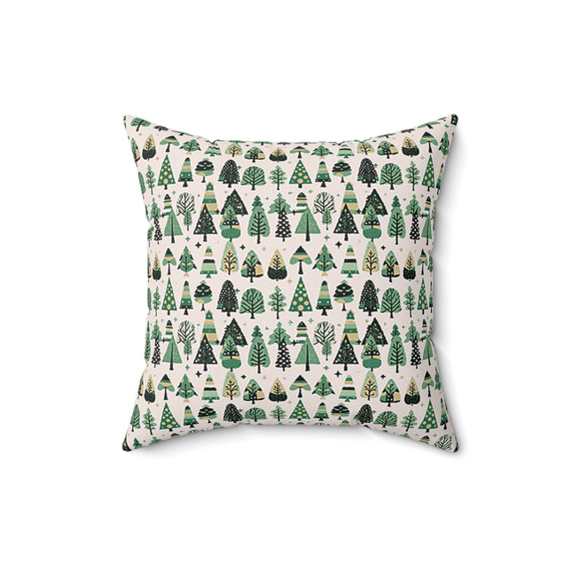 Mini Vintage Green Trees 16" x 16" Faux Suede Square Pillow