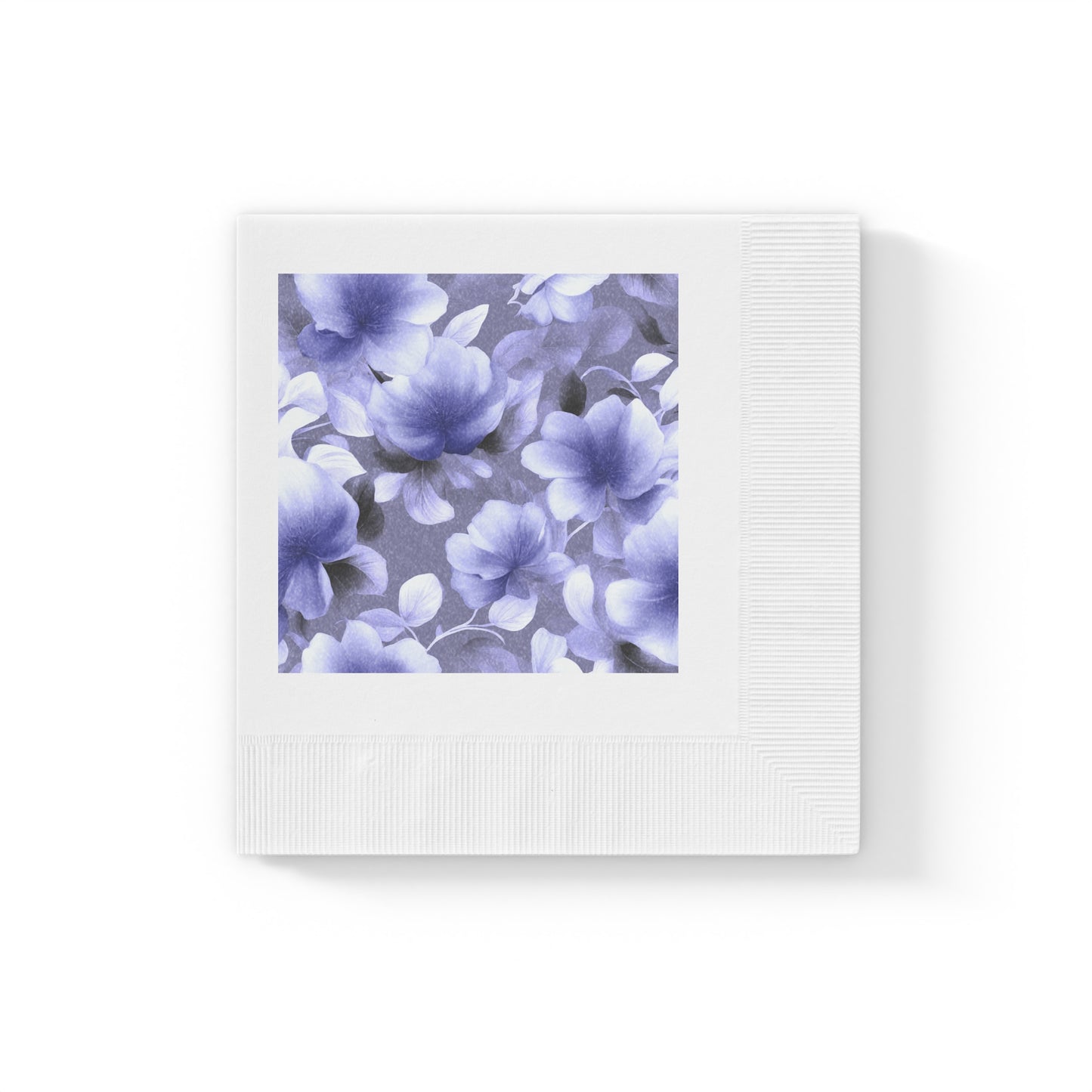 Indigo Blossom Floral Bunch White Coined Napkins, 4.8" x 4.8"