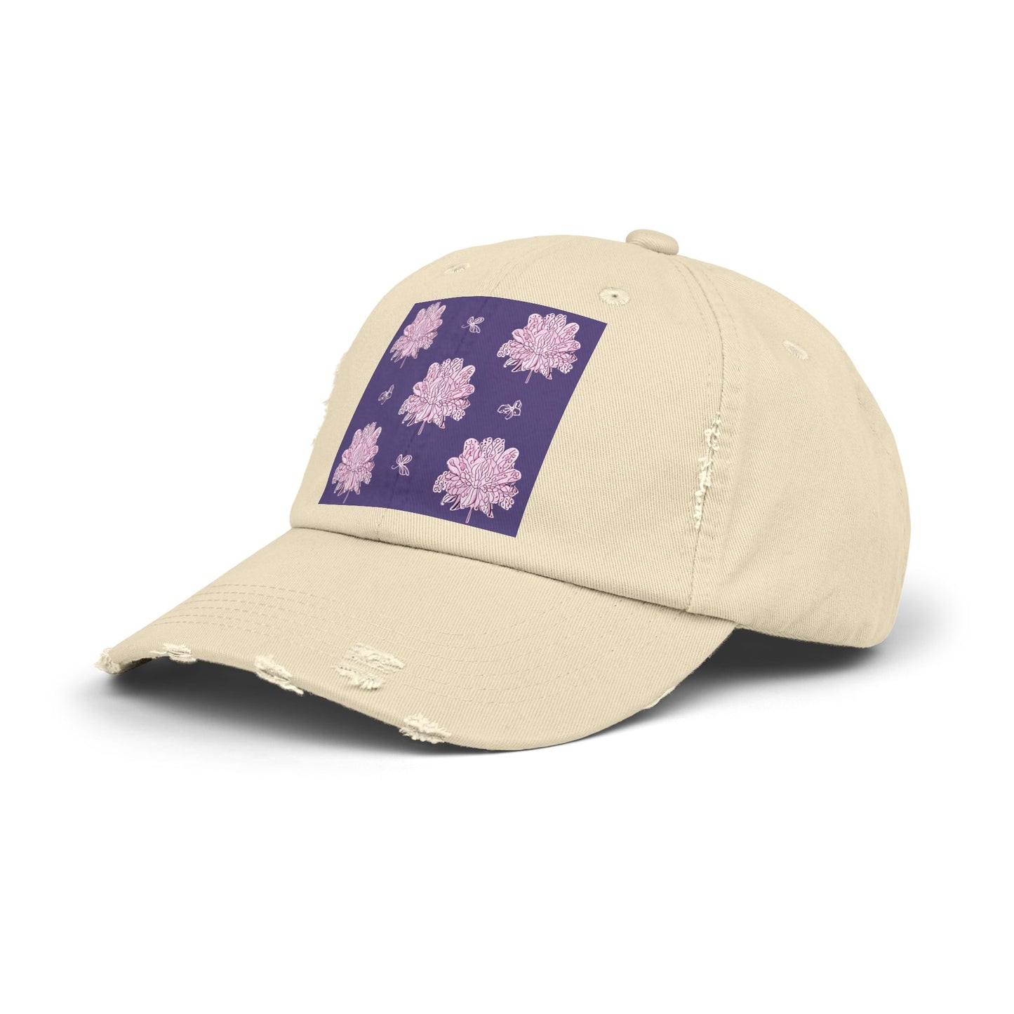 Magenta Floral Butterflies Unisex Distressed Cap