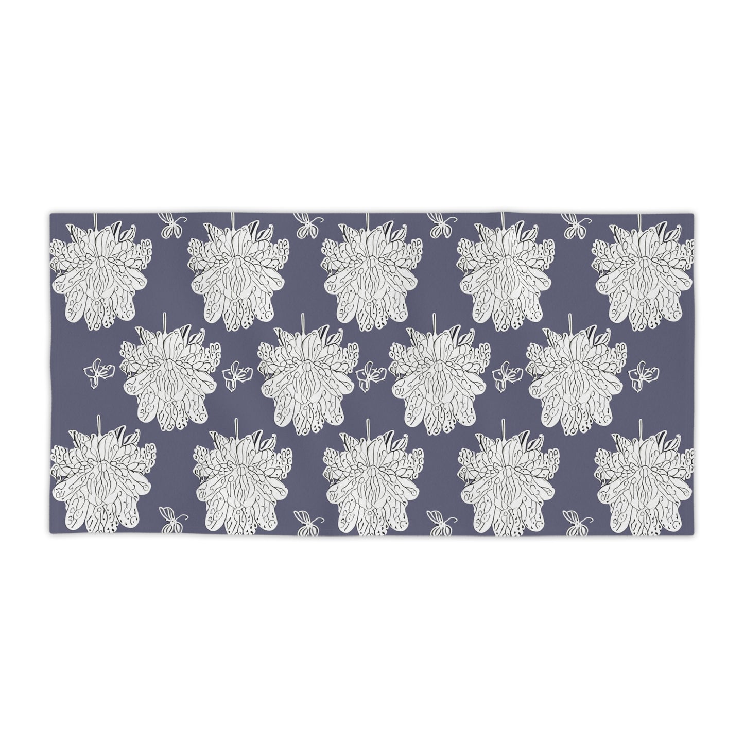 White Floral Butterflies Beach Towel, 30" x 60"