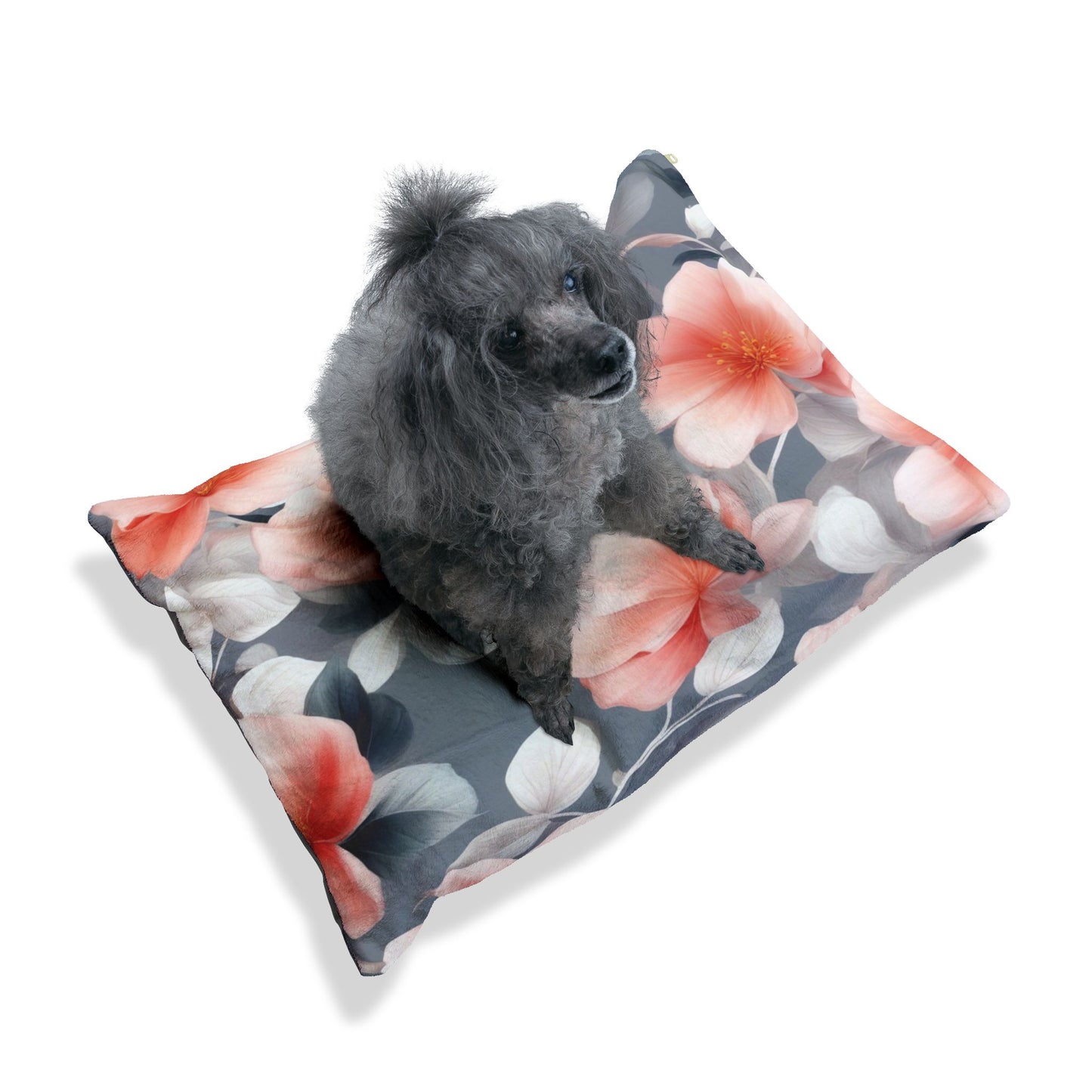 Red Blossom Floral Bunch Pet Bed, 28" × 18"