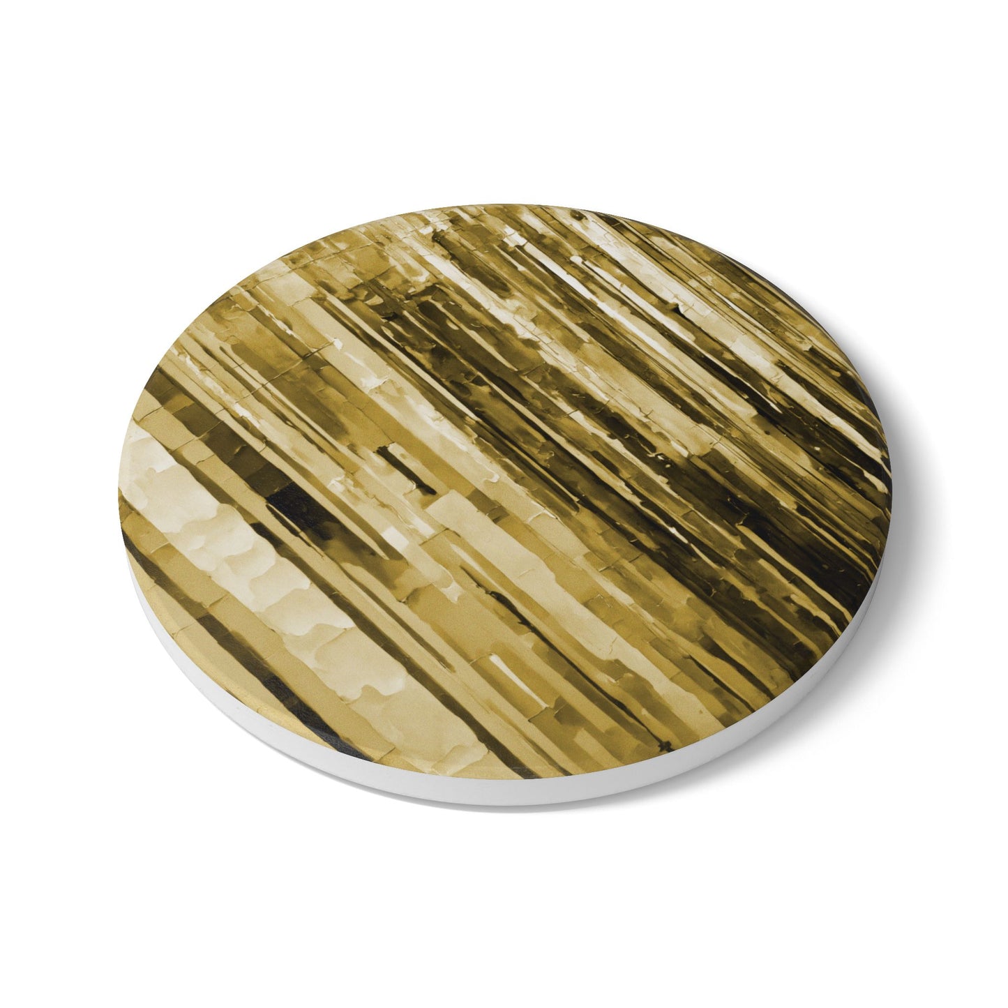 Striped Light Brown 4" x 4" Round Ceramic Coaster