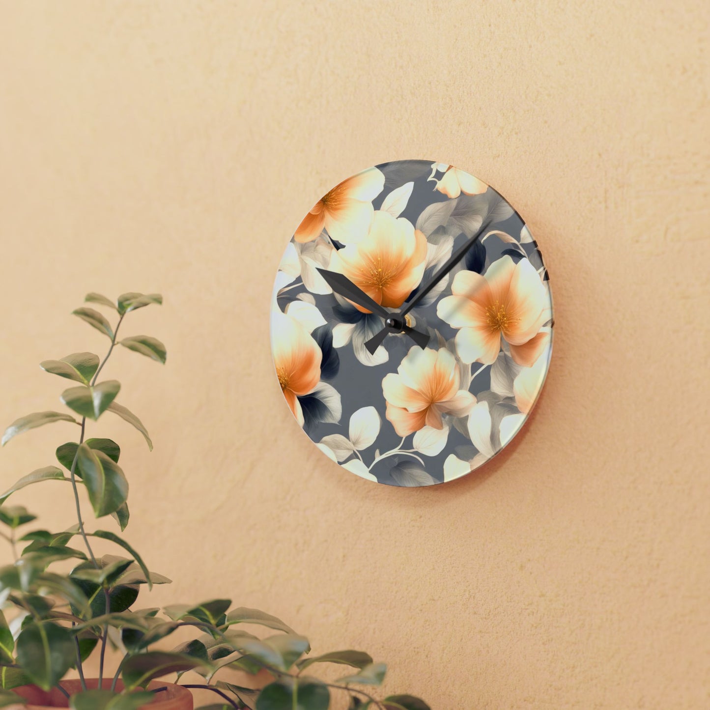 Soft Blossom Floral Bunch Acrylic Round Wall Clock, 8" x 8"