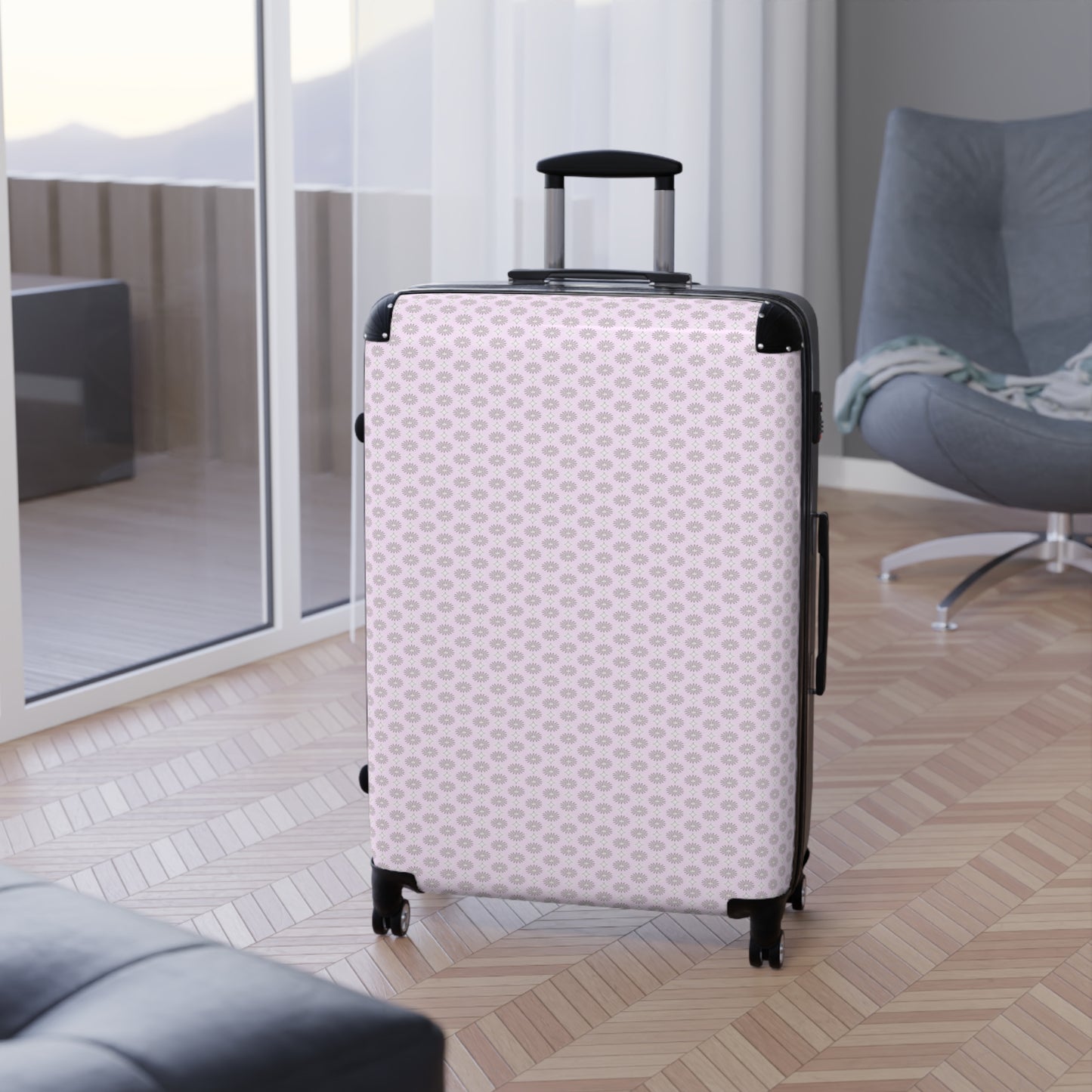 Pink Mornings Star-crossed Bodies Large Suitcase with built in lock, 4 double-wheels, telescopic handle, and ABS back hard-shell