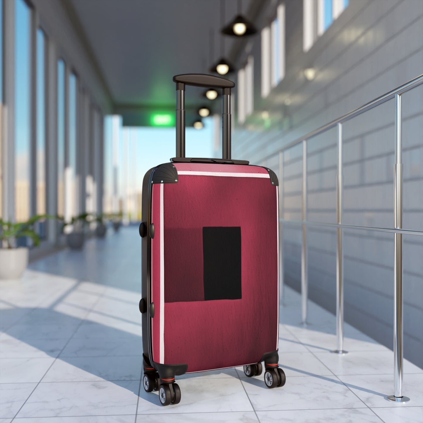 Red Shadow Small Suitcase with built in lock, 4 double-wheels, telescopic handle, and ABS back hard-shell