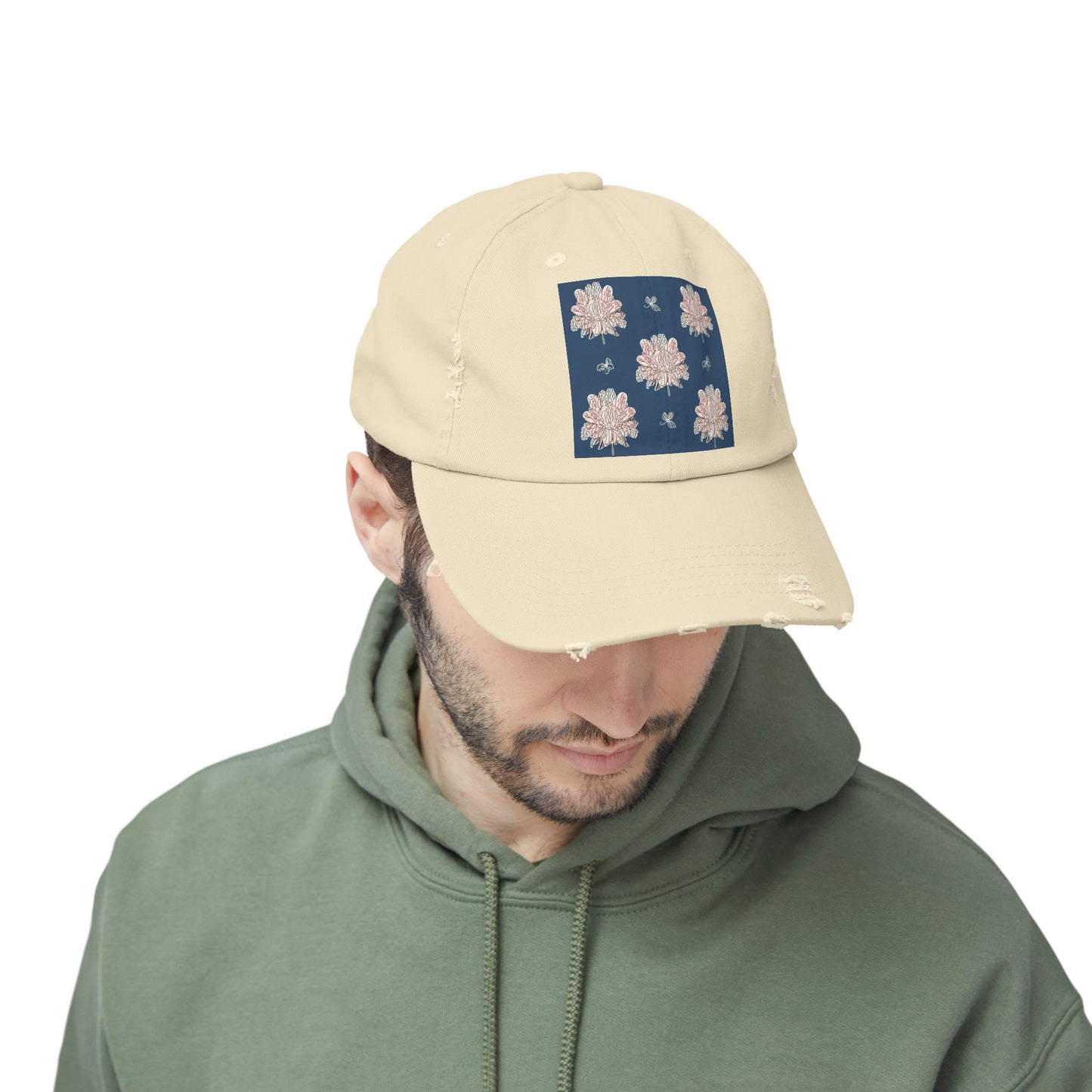 Rose White Floral Butterflies Unisex Distressed Cap