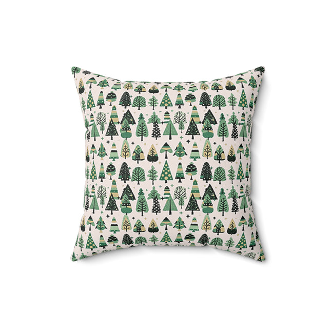 Mini Vintage Green Trees 16" x 16" Faux Suede Square Pillow
