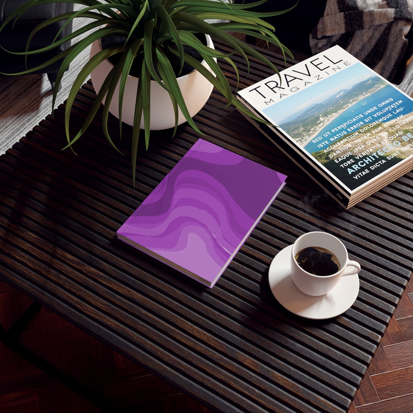 Wavey Purple Wavey 5.2" x 7.4" Hard Backed Journal with 128 blank pages