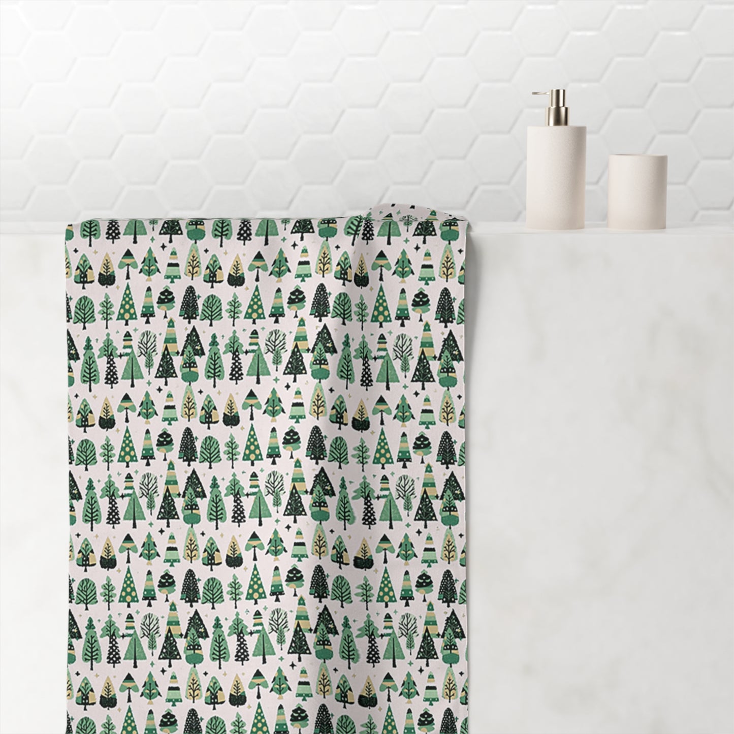 Mini Vintage Green Trees 30" x 60" Mink-Cotton Towel (50% polyester, 50% cotton)