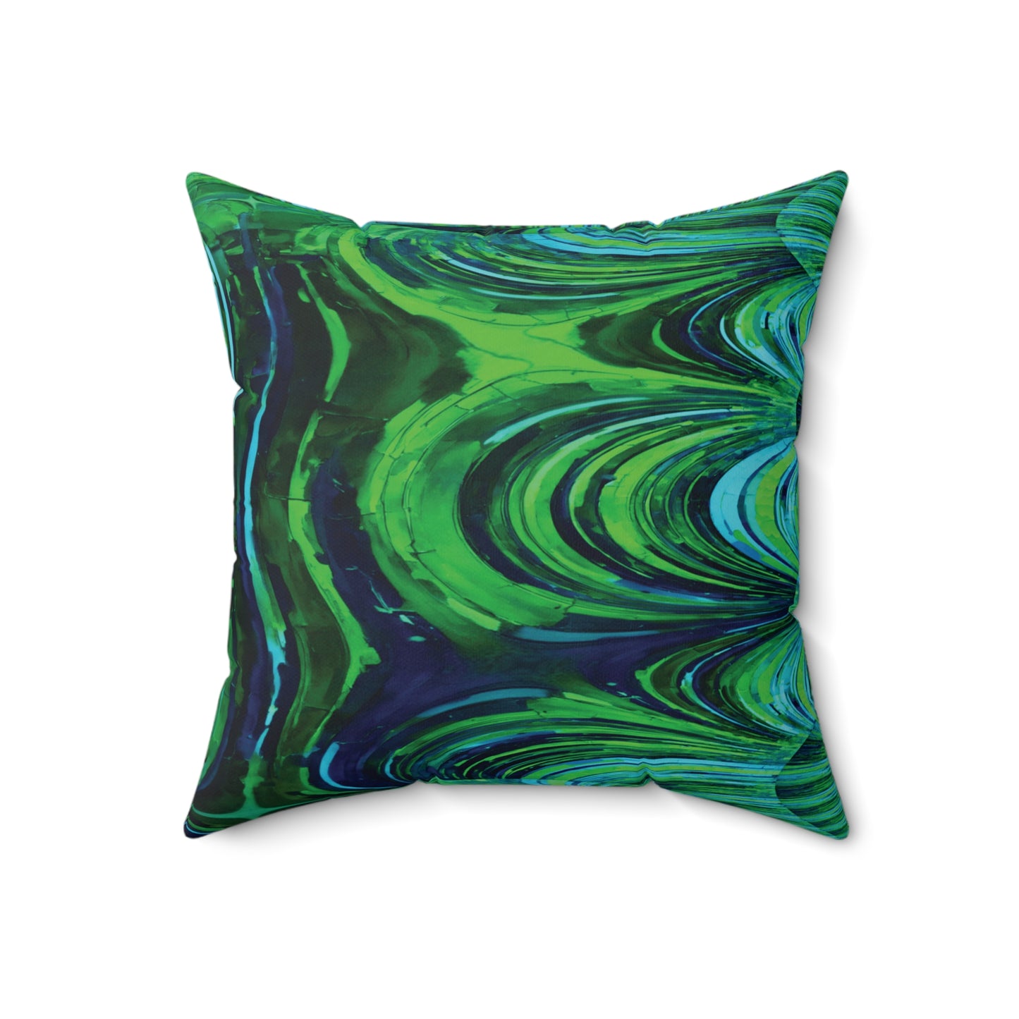 Uzi Spiral Blue Green Faux Suede Square Pillow, 18" x 18"