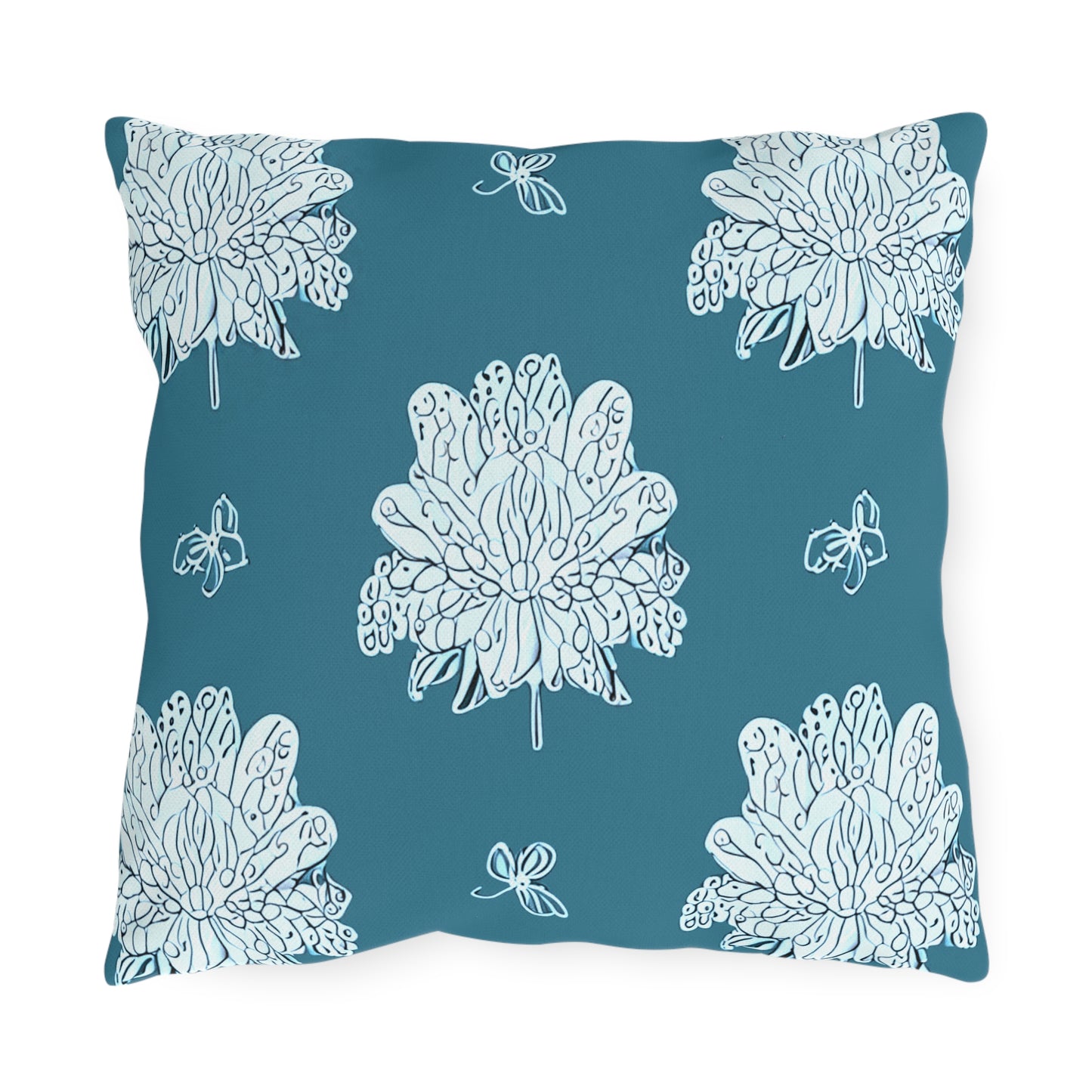 Tif Green White Floral Butterflies 16" x 16" Outdoor Pillows