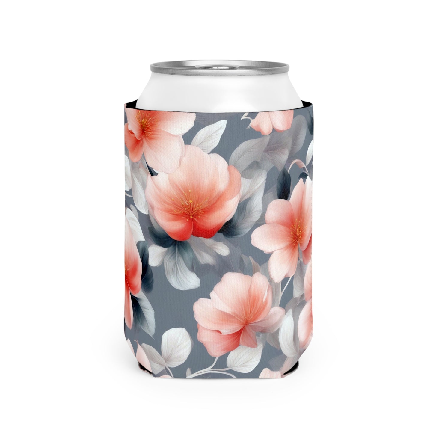 Red Blossom Floral Bunch 12 oz Can Cooler Sleeve