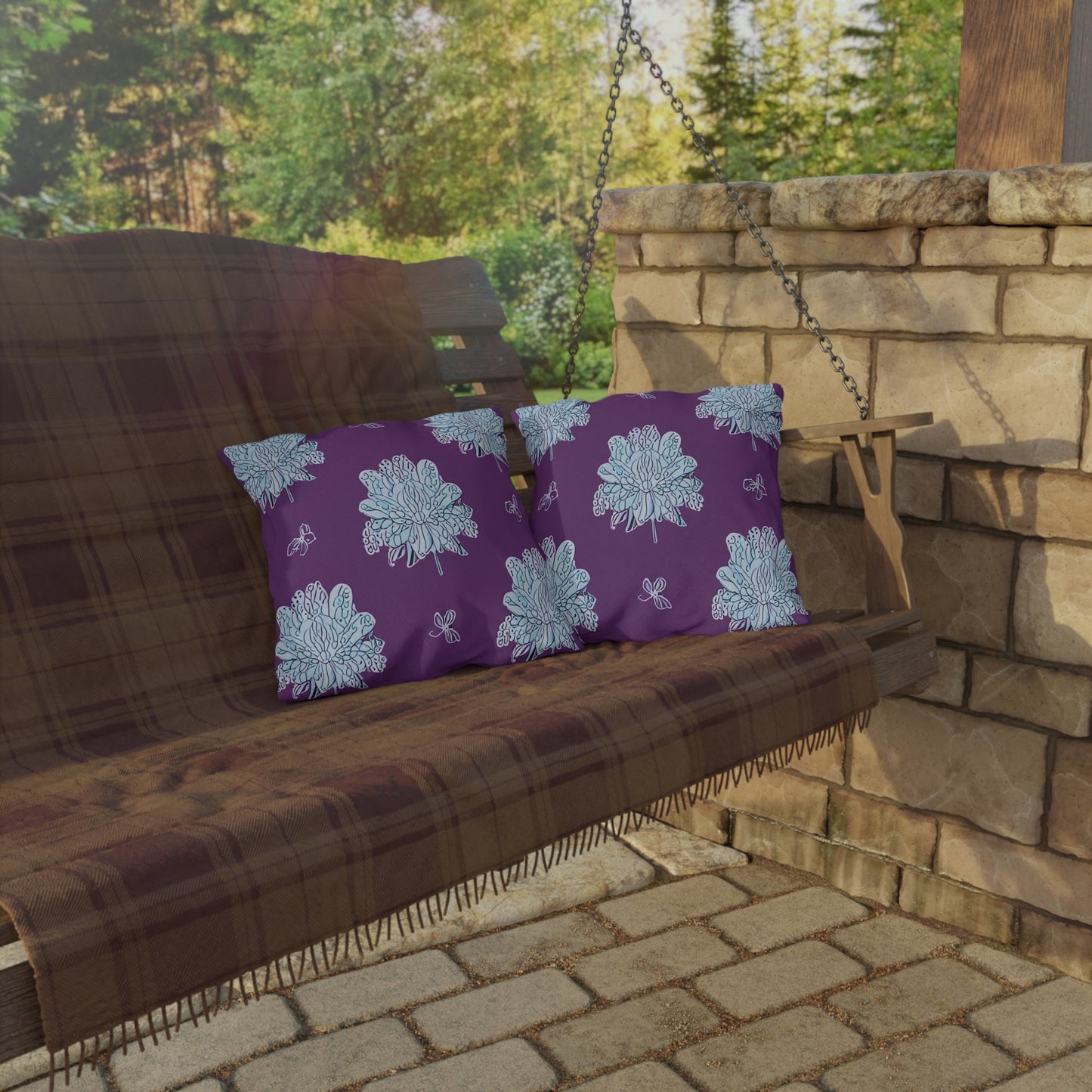 Blue Floral Butterflies 16" x 16" Outdoor Pillow